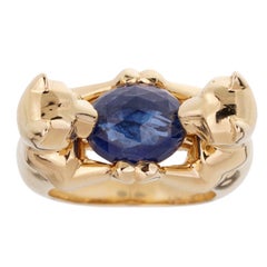 Cartier Double Panthere Sapphire Yellow Gold Ring