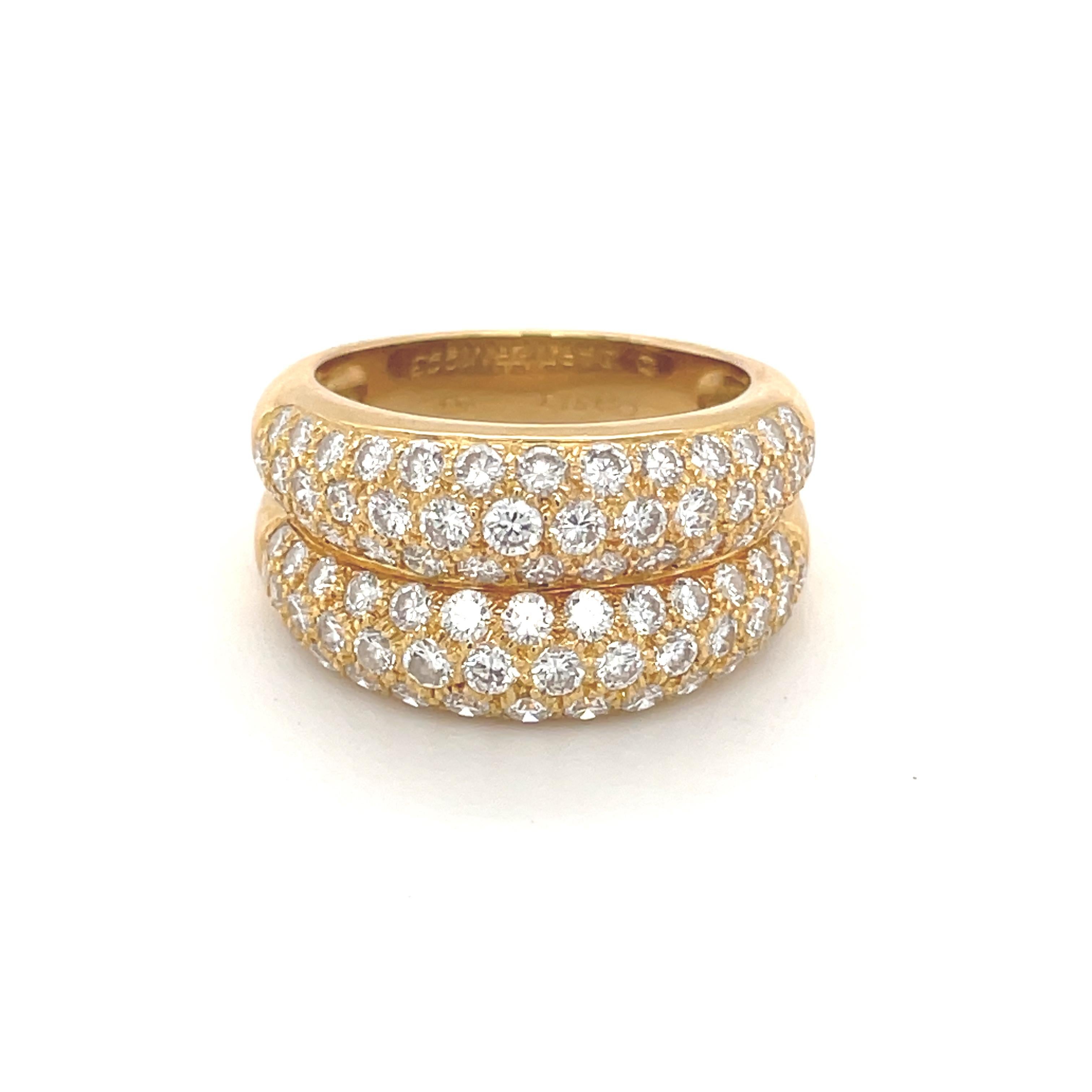 Cartier 18K Yellow Gold Double Pave Diamond Band.  The ring features 2.90ctw of brilliant round diamonds. Stamped Cartier 750. Ring size 6.5, weighs 9.09 grams.