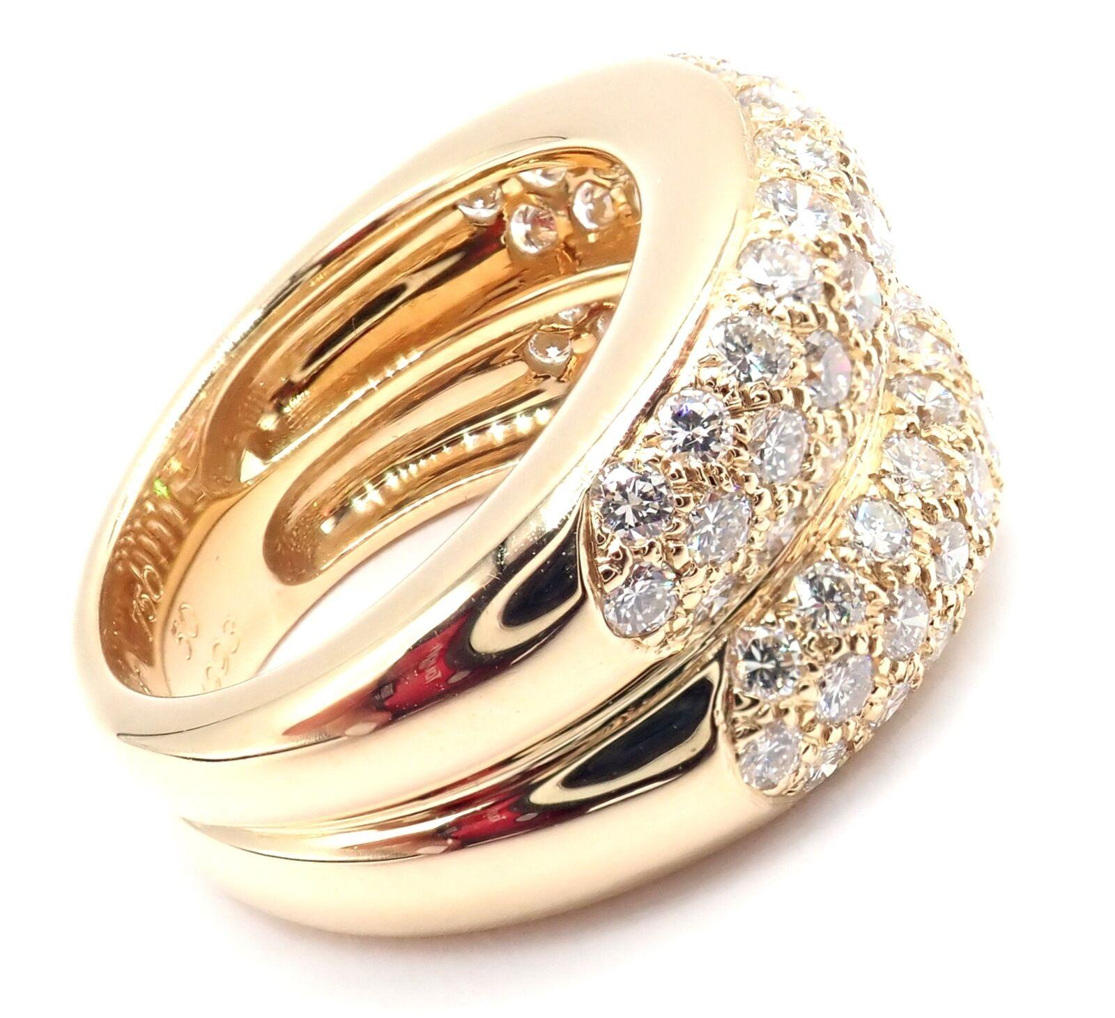 Brilliant Cut Cartier Double Pave Diamond Yellow Gold Band Ring For Sale