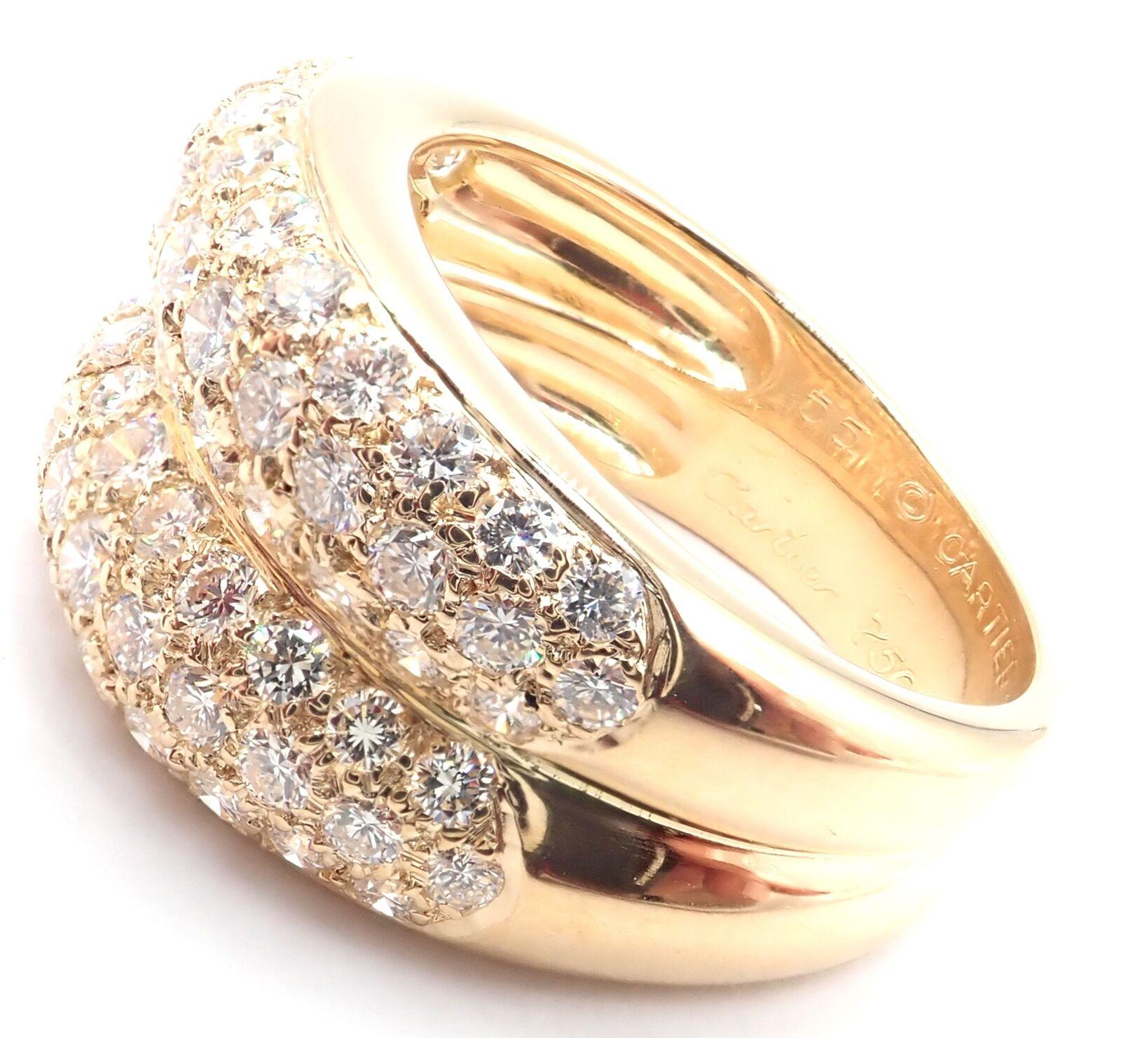 Brilliant Cut Cartier Double Pave Diamond Yellow Gold Band Ring