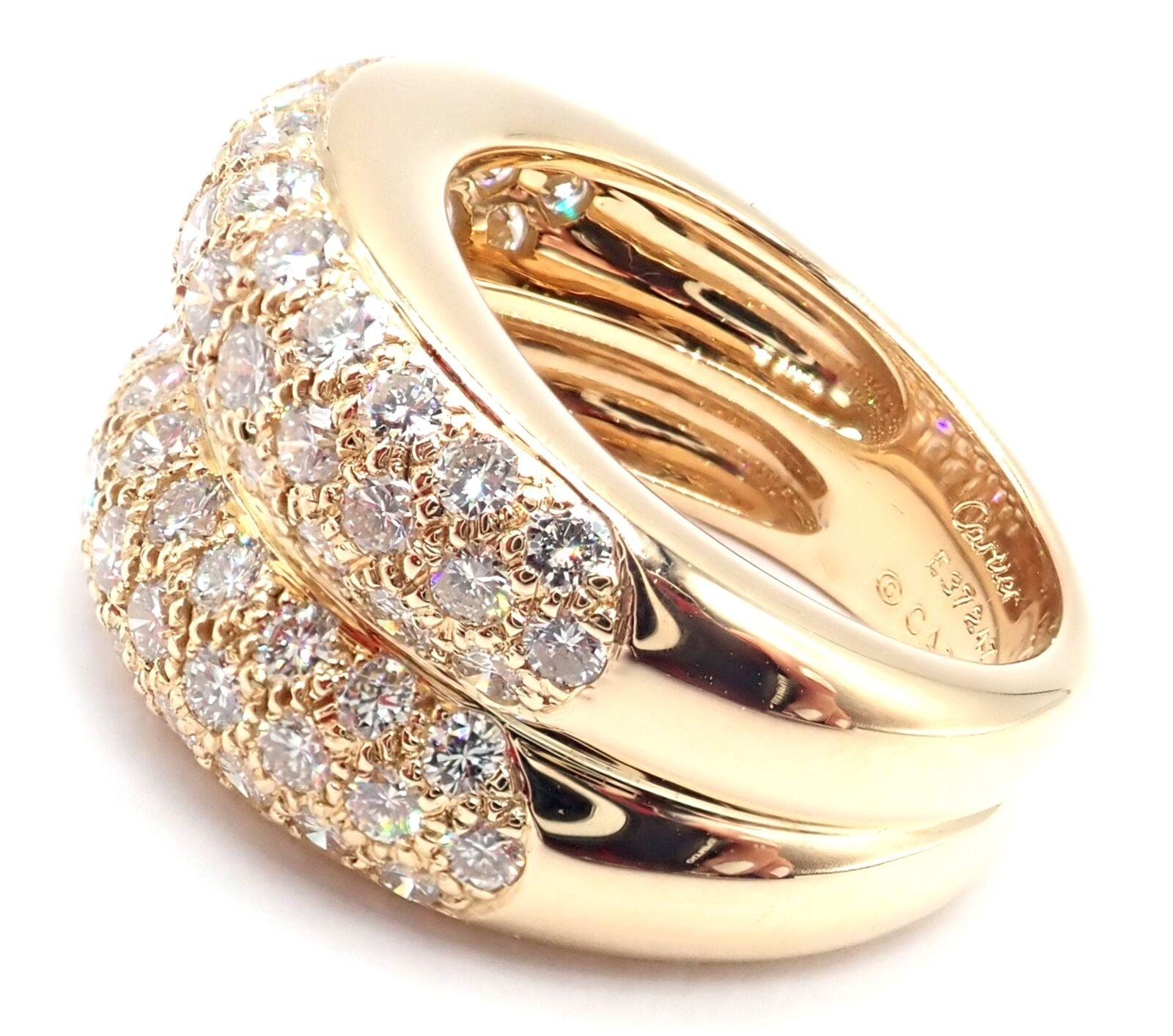 Women's or Men's Cartier Double Pave Diamond Yellow Gold Band Ring For Sale