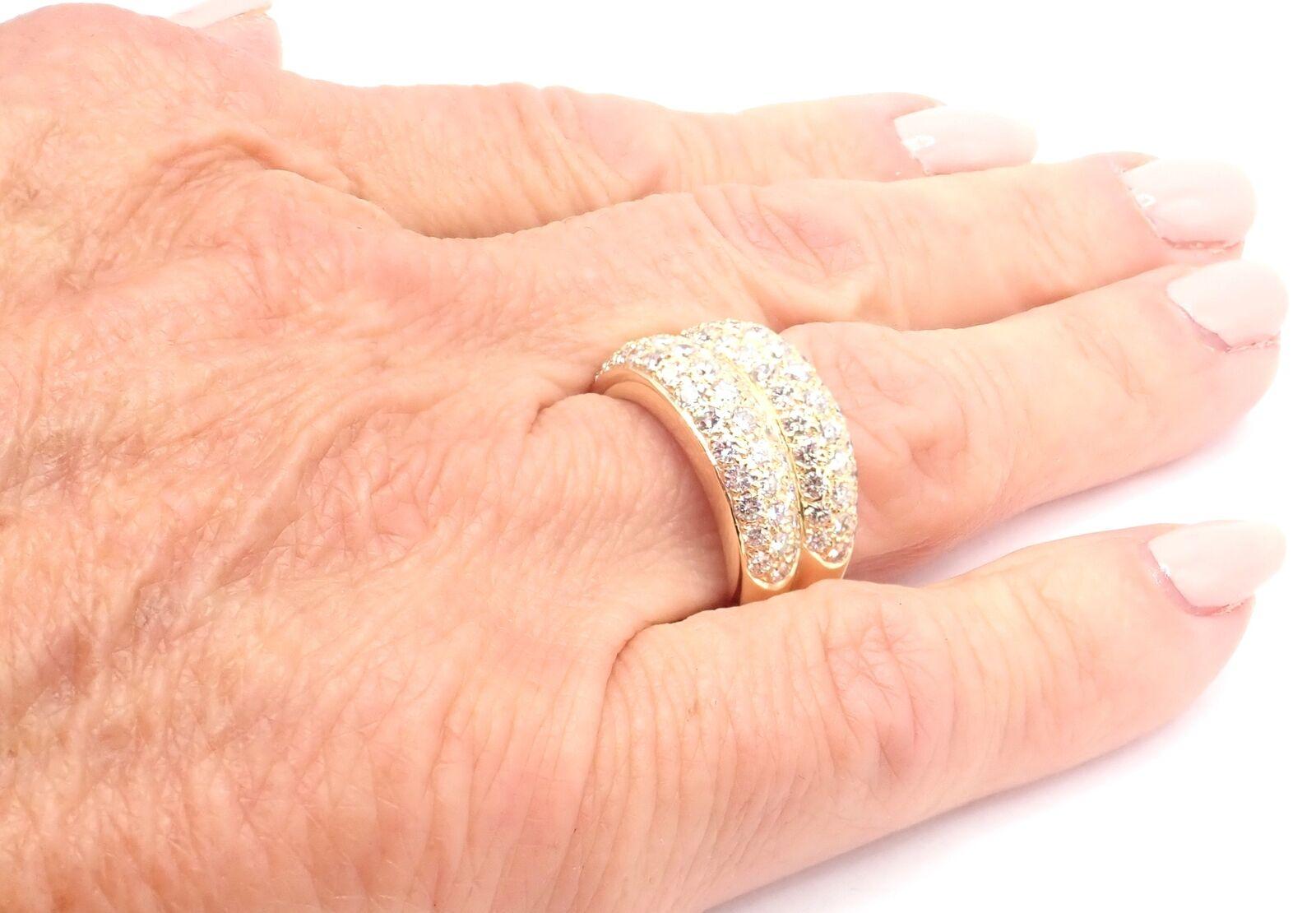 Women's or Men's Cartier Double Pave Diamond Yellow Gold Band Ring