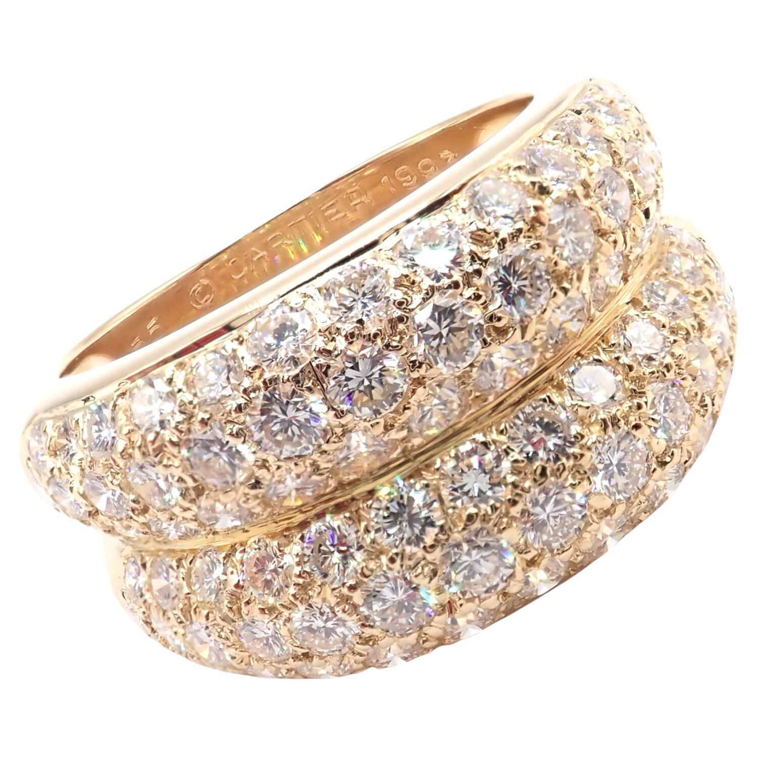 Cartier Double Pave Diamond Yellow Gold Band Ring