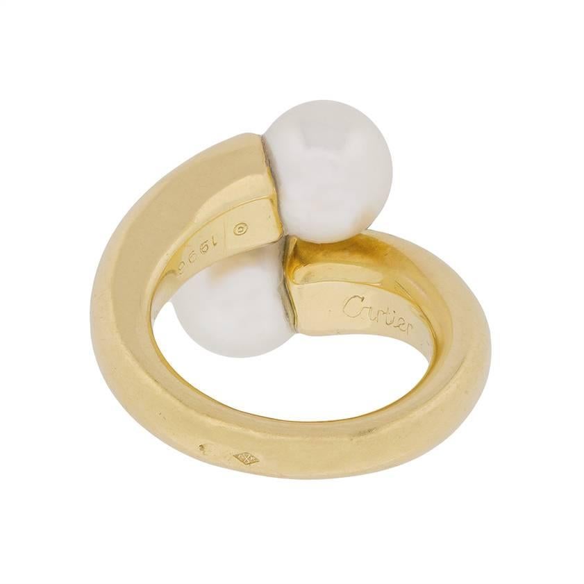 Cabochon Cartier Double Pearl 18 Carat Yellow Gold Ring, circa 1996