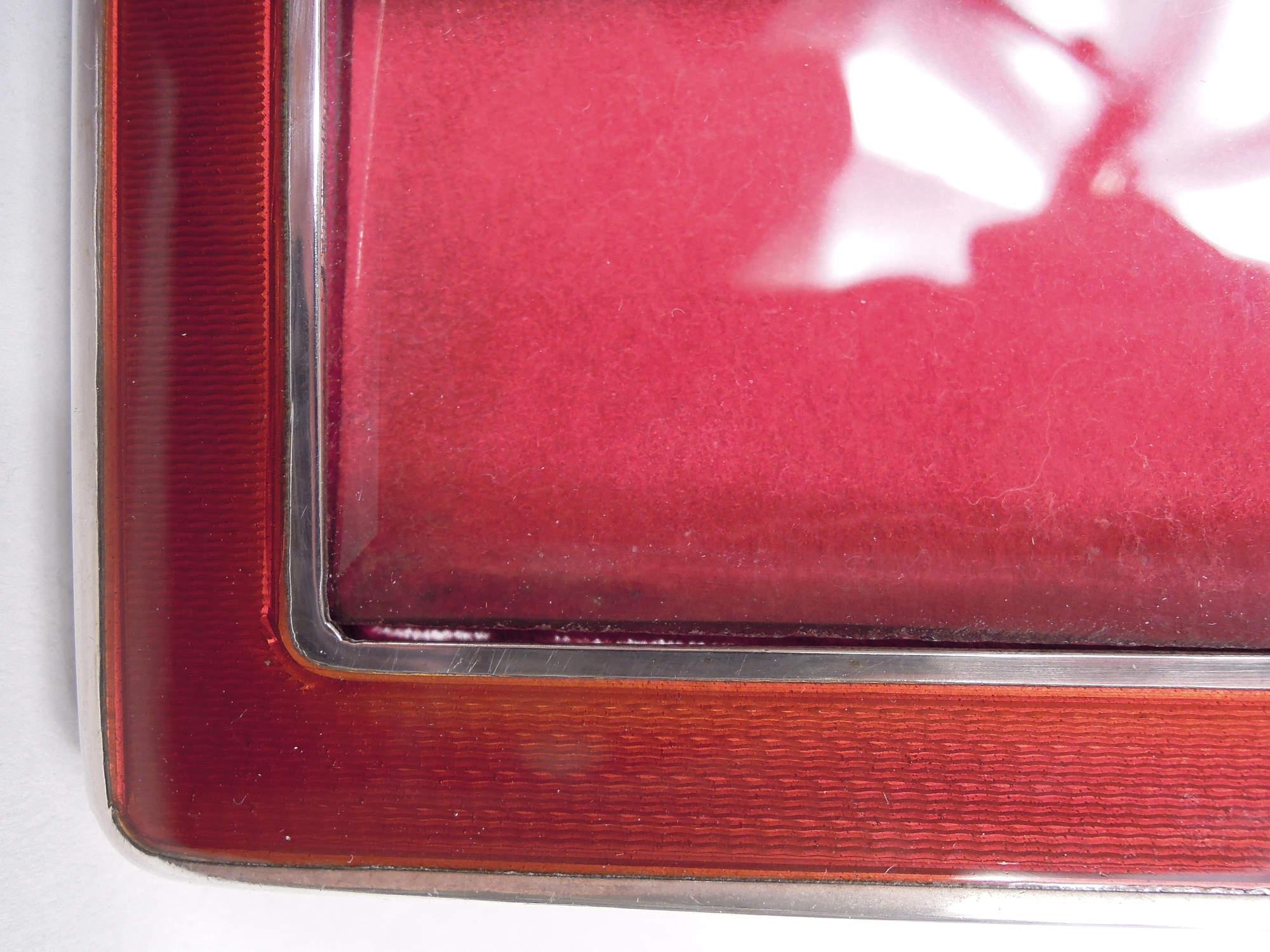 Italian Cartier Double Picture Frame with Throbbing Scarlet Enamel