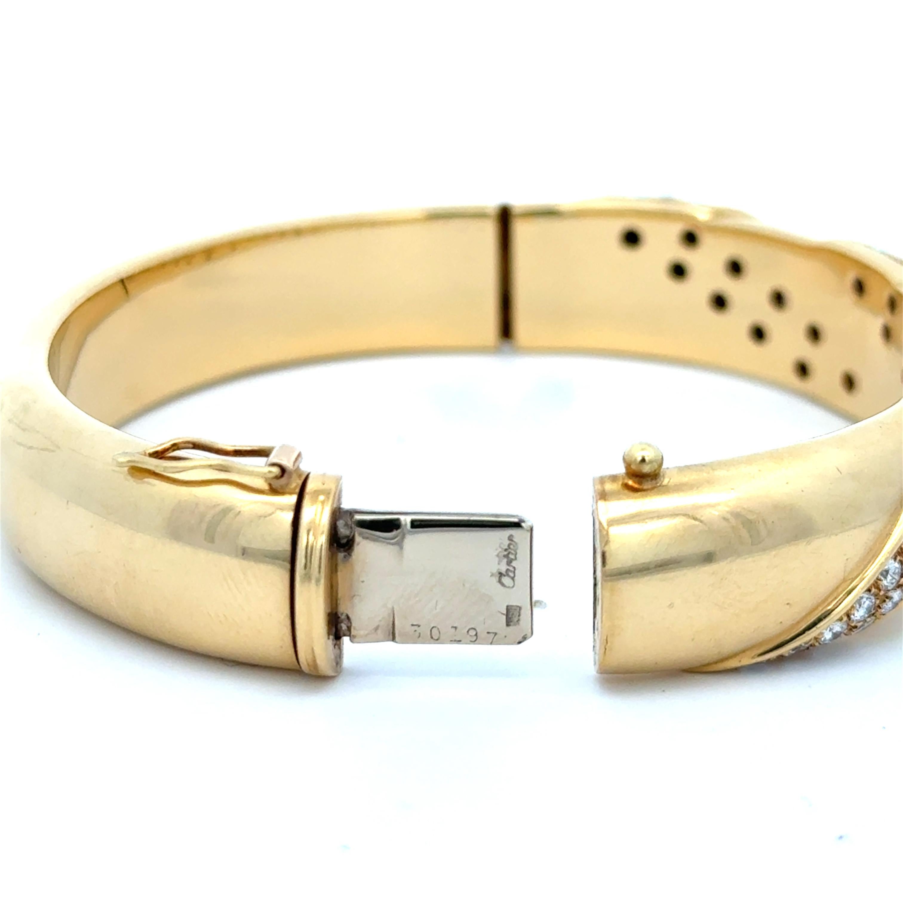 Round Cut Cartier Double Ribbon 2.10ctw Diamond Bracelet 18K Yellow Gold For Sale