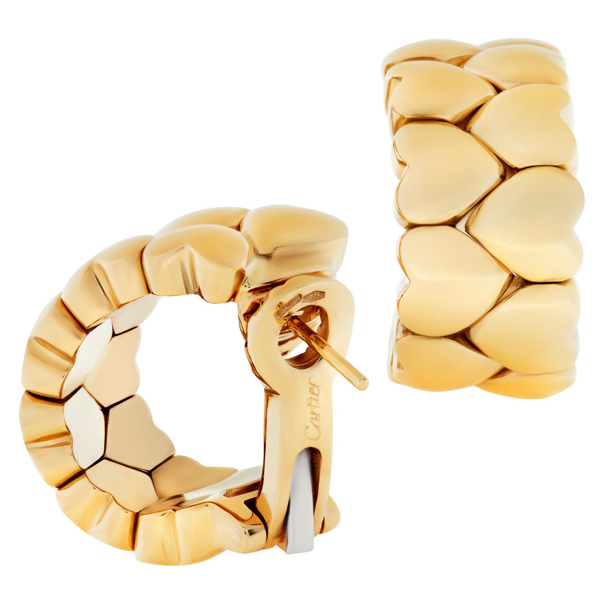 Cartier Double Rows of Hearts, 18k Yellow Gold Semi Hoops Earrings In Excellent Condition In Surfside, FL