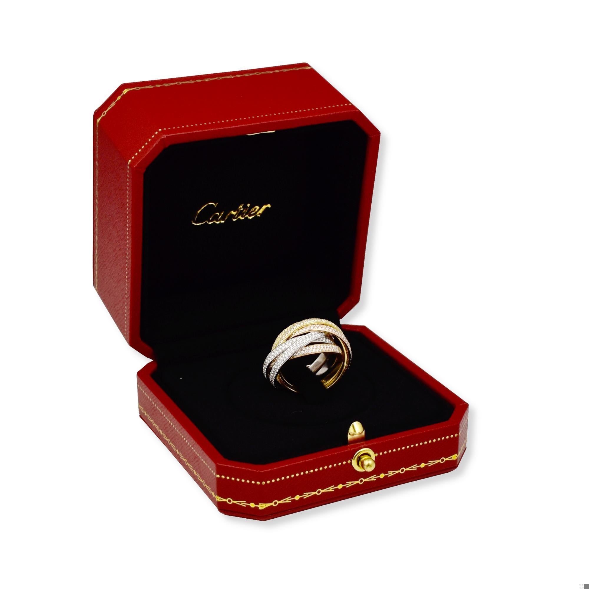 Taglio brillante Anello Cartier Double Trinity in oro giallo, bianco e rosa 18 ct. a 6 fasce con pavé in vendita