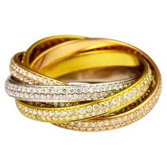 Cartier Double Trinity 18k Gelb-, Weiß- und Roségold, 6-Band Pave Ring