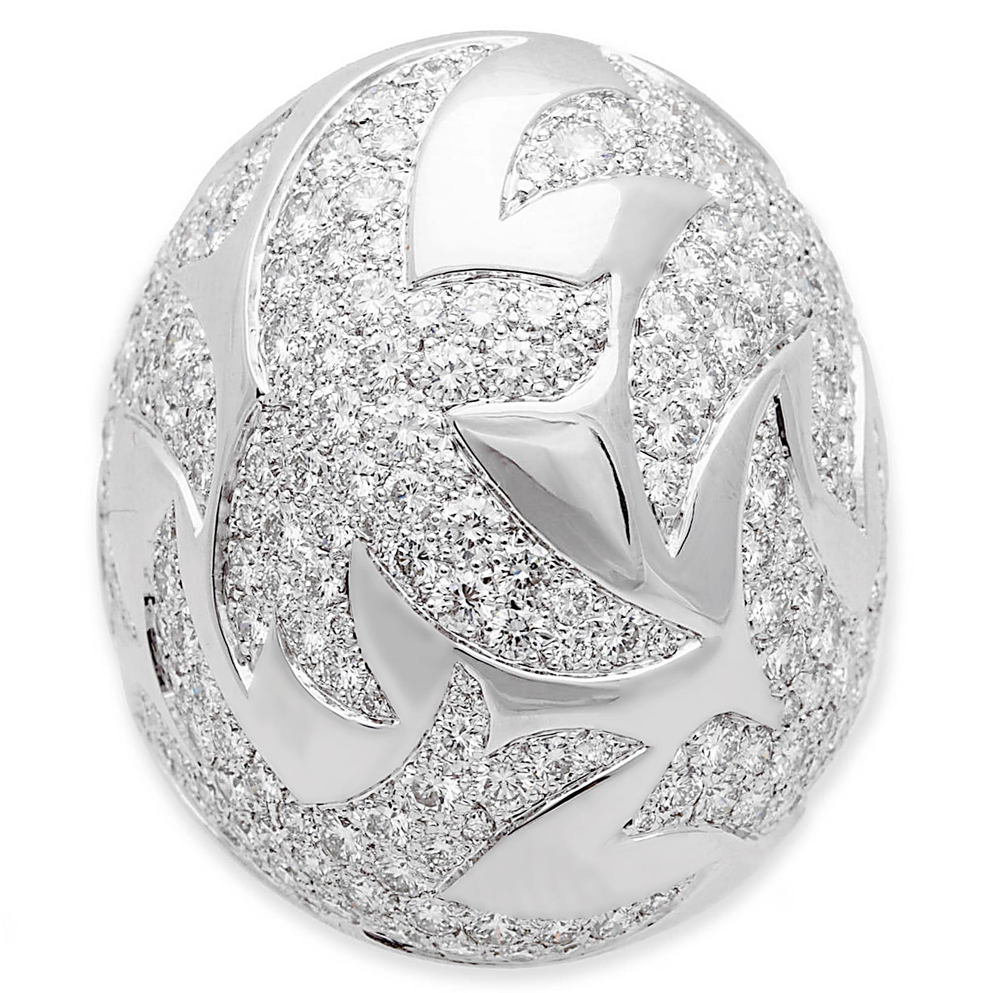Cartier Dove of Peace Diamond White Gold Bombe Cocktail Ring

The highlight of this ring is the 253 round brilliant cut diamonds that have been expertly set into the white gold. These diamonds are known for their exceptional clarity and cut,