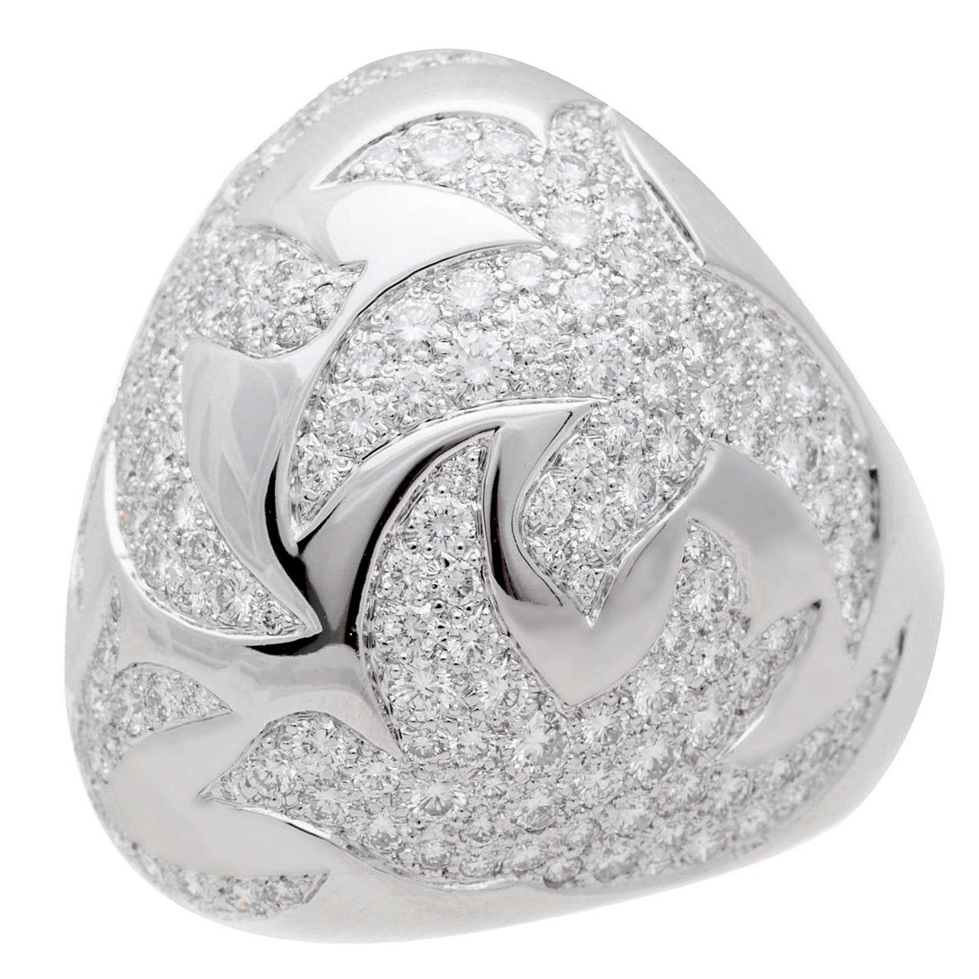 Round Cut Cartier Dove of Peace Diamond White Gold Bombe Cocktail Ring For Sale