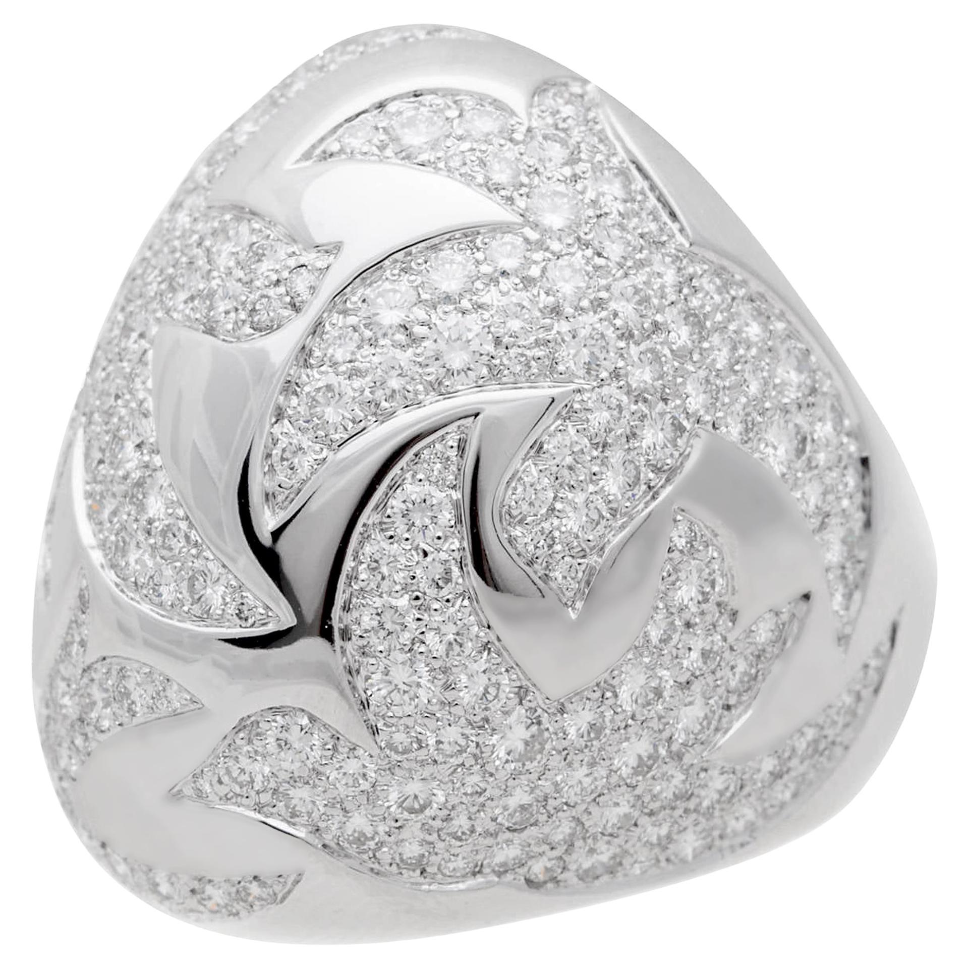 Cartier Dove of Peace Diamond White Gold Bombe Cocktail Ring For Sale