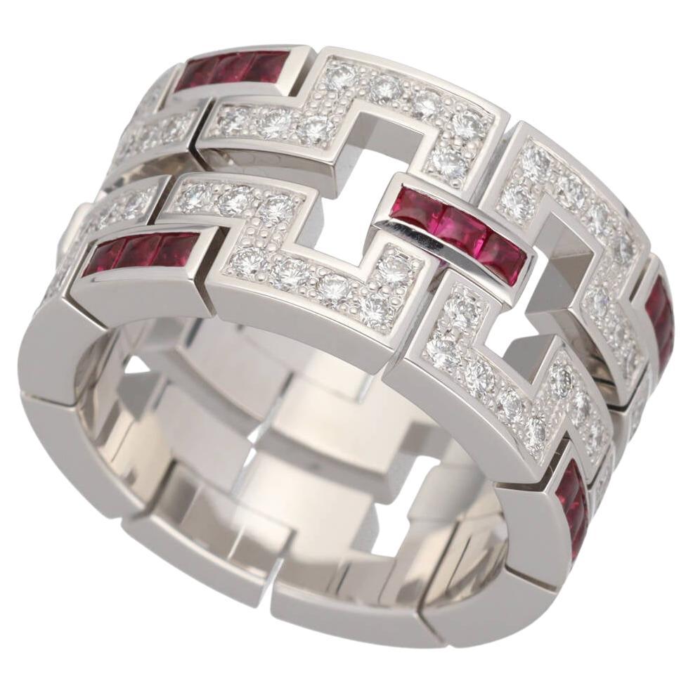 Cartier Dragon 18 Karat White Gold Padlock Diamonds Ruby Ring US 5 1/2 For Sale