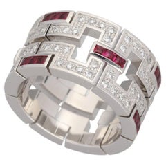 Cartier Dragon 18 Karat White Gold Padlock Diamonds Ruby Ring US 5 1/2