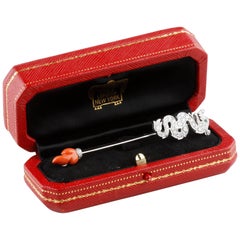 Cartier Dragon Jabot Pin 1.75 carat Diamond Emerald & Coral in 18k White Gold