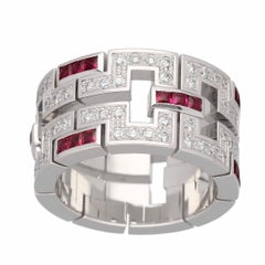 Cartier Dragon Padlock Ring in 18K White Gold with Diamond & Ruby – US 5 3/4