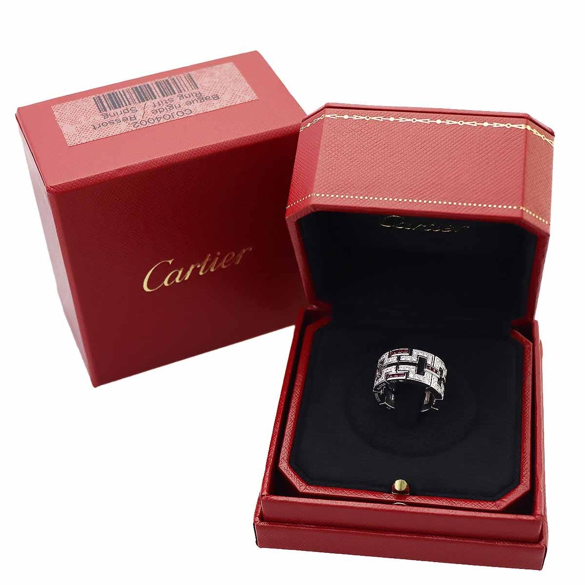 Women's or Men's Cartier Dragon Padlock Diamonds Ruby 18K White Gold Ring US 5 3/4 For Sale