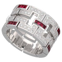 Cartier Dragon Padlock Diamonds Ruby 18K White Gold Ring US 5 3/4
