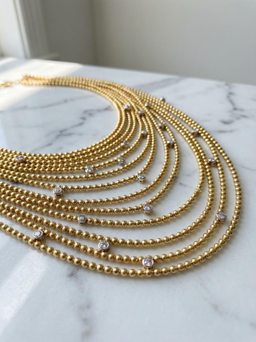 Ce magnifique collier Draperie de Décolleté de Cartier est un exemple exceptionnel de l'élégance intemporelle et du savoir-faire raffiné de la Maison. Réalisé en luxueux or jaune 18 carats, le collier présente 18 rangées fluides et drapées de perles