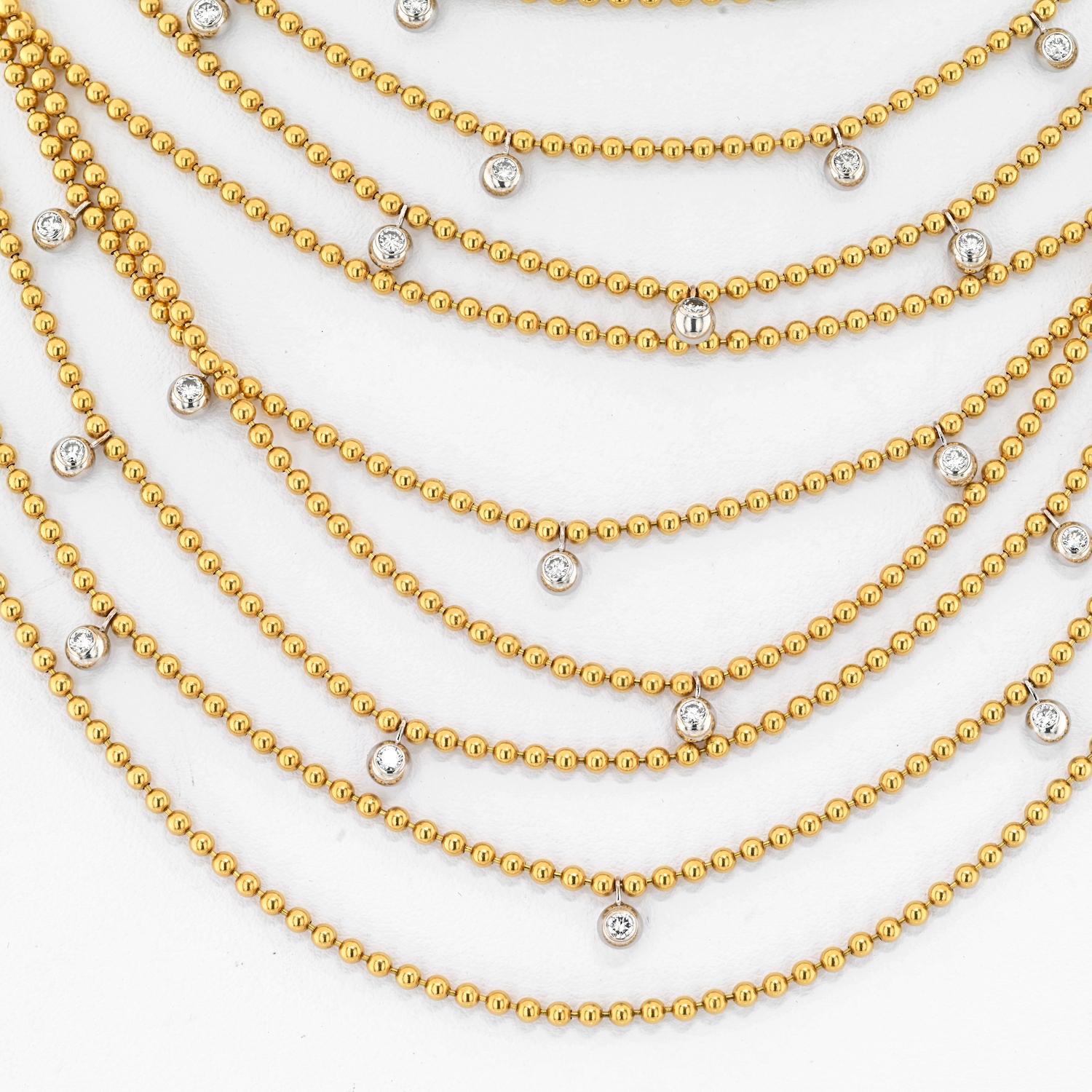 Moderne Cartier, collier Draperie De Decollete en or jaune 18 carats avec 34 rangées de perles en vente