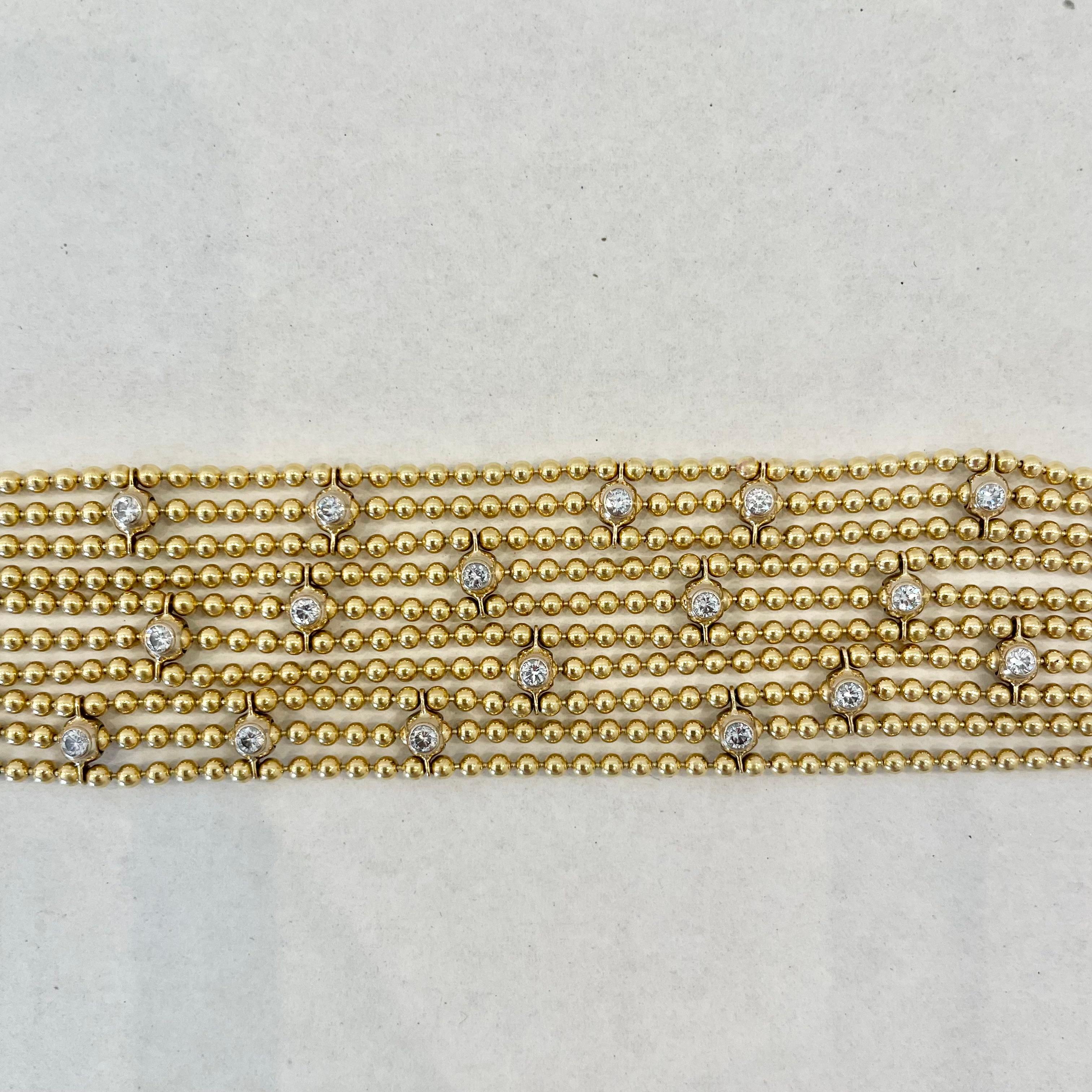 Mid-Century Modern Cartier Draperie De Décolleté Diamond 18K Yellow Gold Bead Multi Link Bracelet For Sale