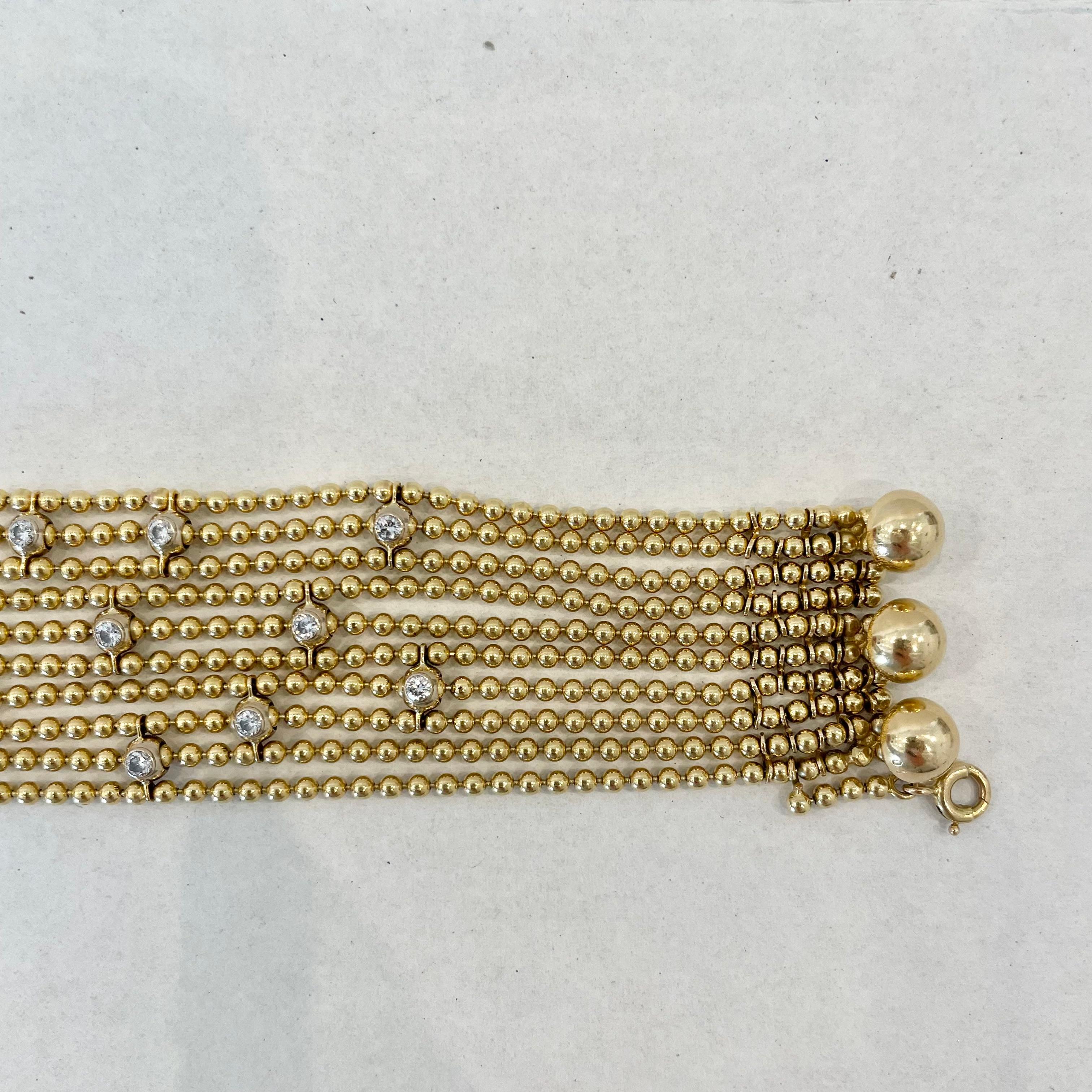 French Cartier Draperie De Décolleté Diamond 18K Yellow Gold Bead Multi Link Bracelet For Sale