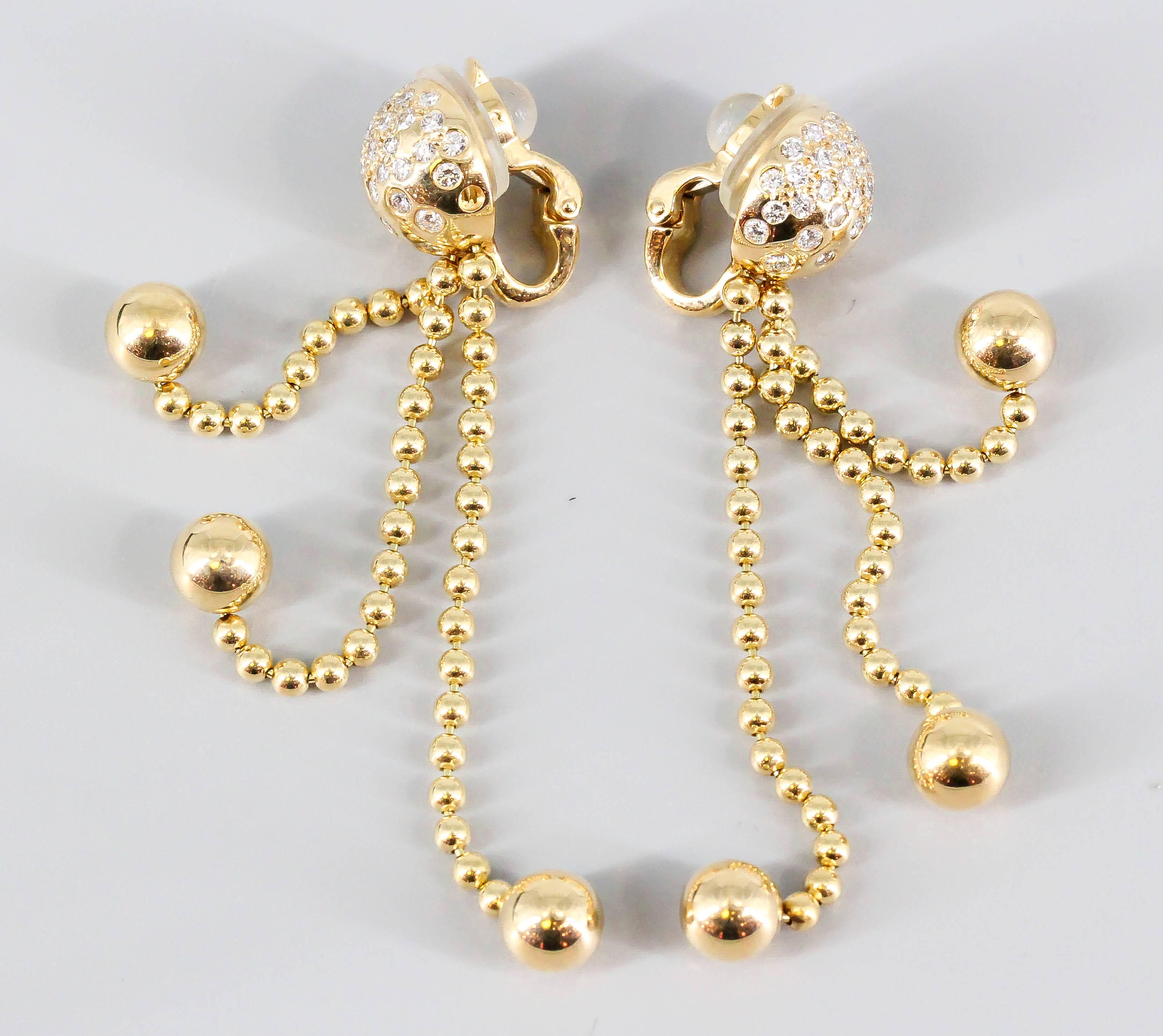 Brilliant Cut Cartier Draperie Diamond 18k Gold Tassel Earrings