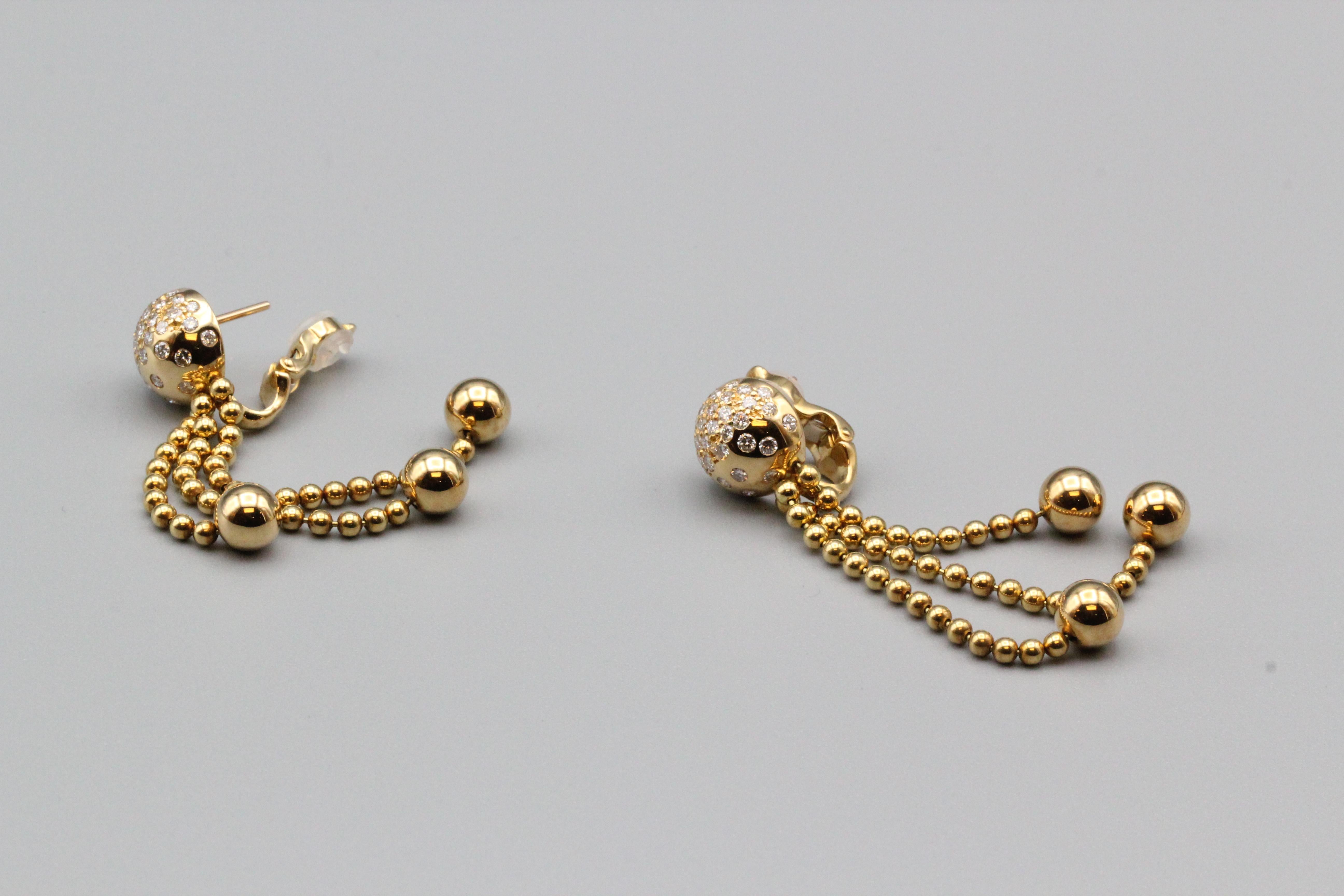 Brilliant Cut Cartier Draperie Diamond 18k Yellow Gold Tassel Fringe Earrings For Sale