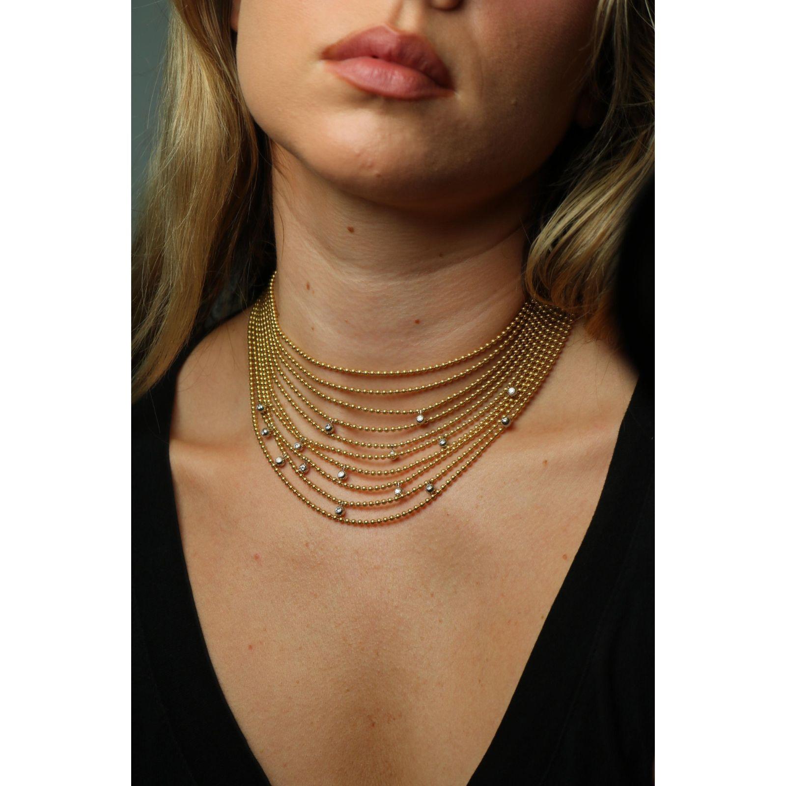 Moderno Cartier Draperie Collana di diamanti a 10 file in oro giallo 18 carati con scatola in vendita