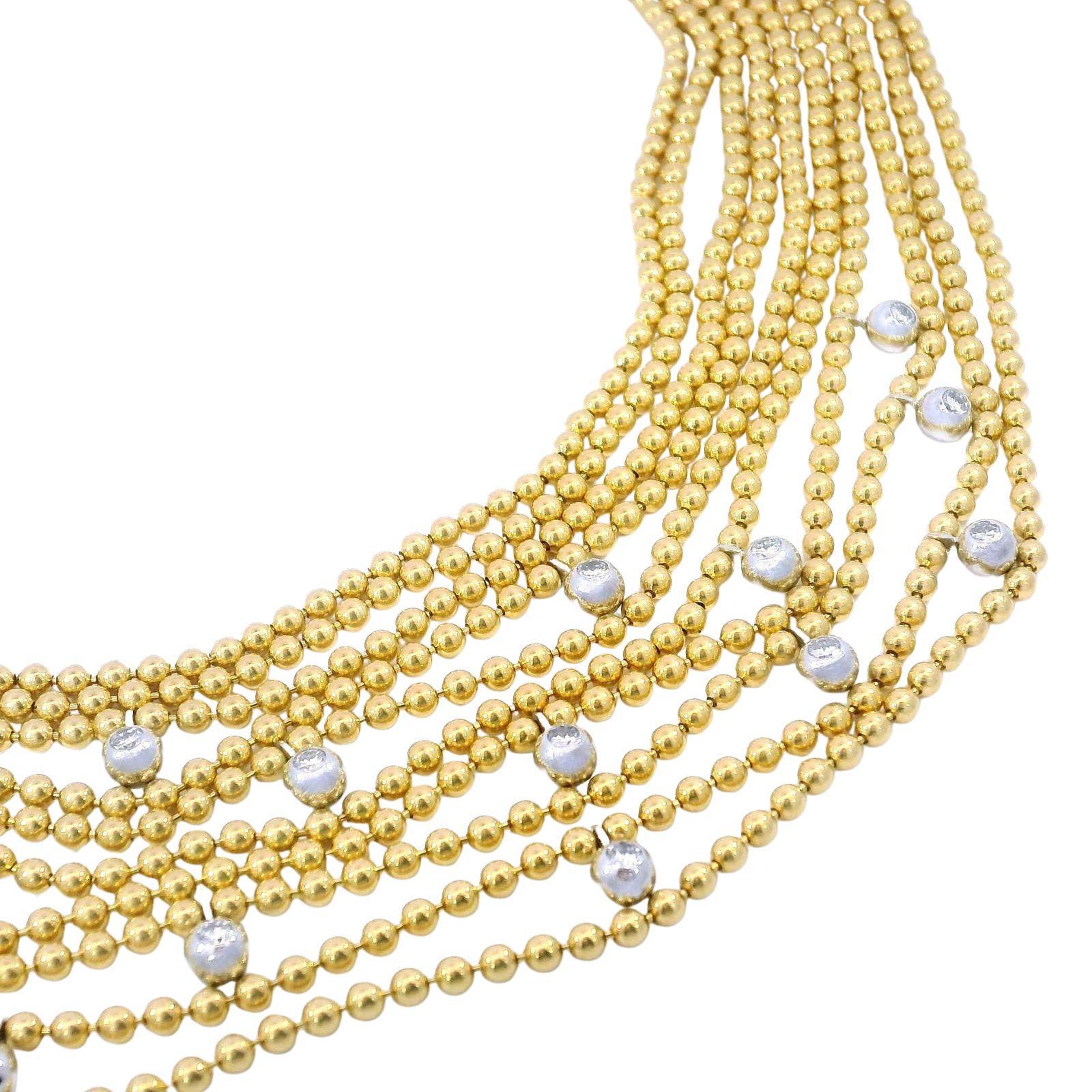 Taglio rotondo Cartier Draperie Collana di diamanti a 10 file in oro giallo 18 carati con scatola in vendita