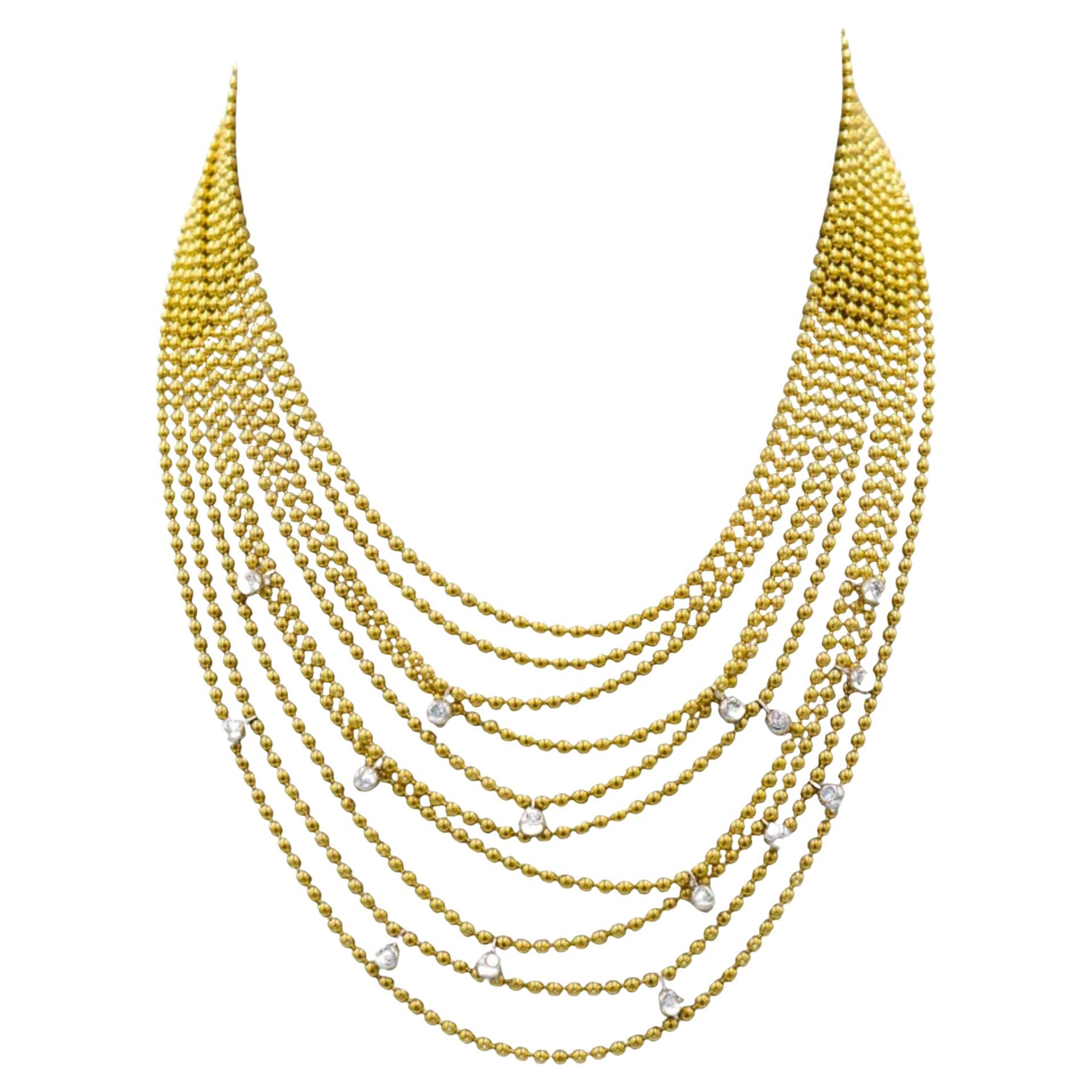 Cartier Draperie Diamond Necklace 10 Row 18K Yellow Gold With Box