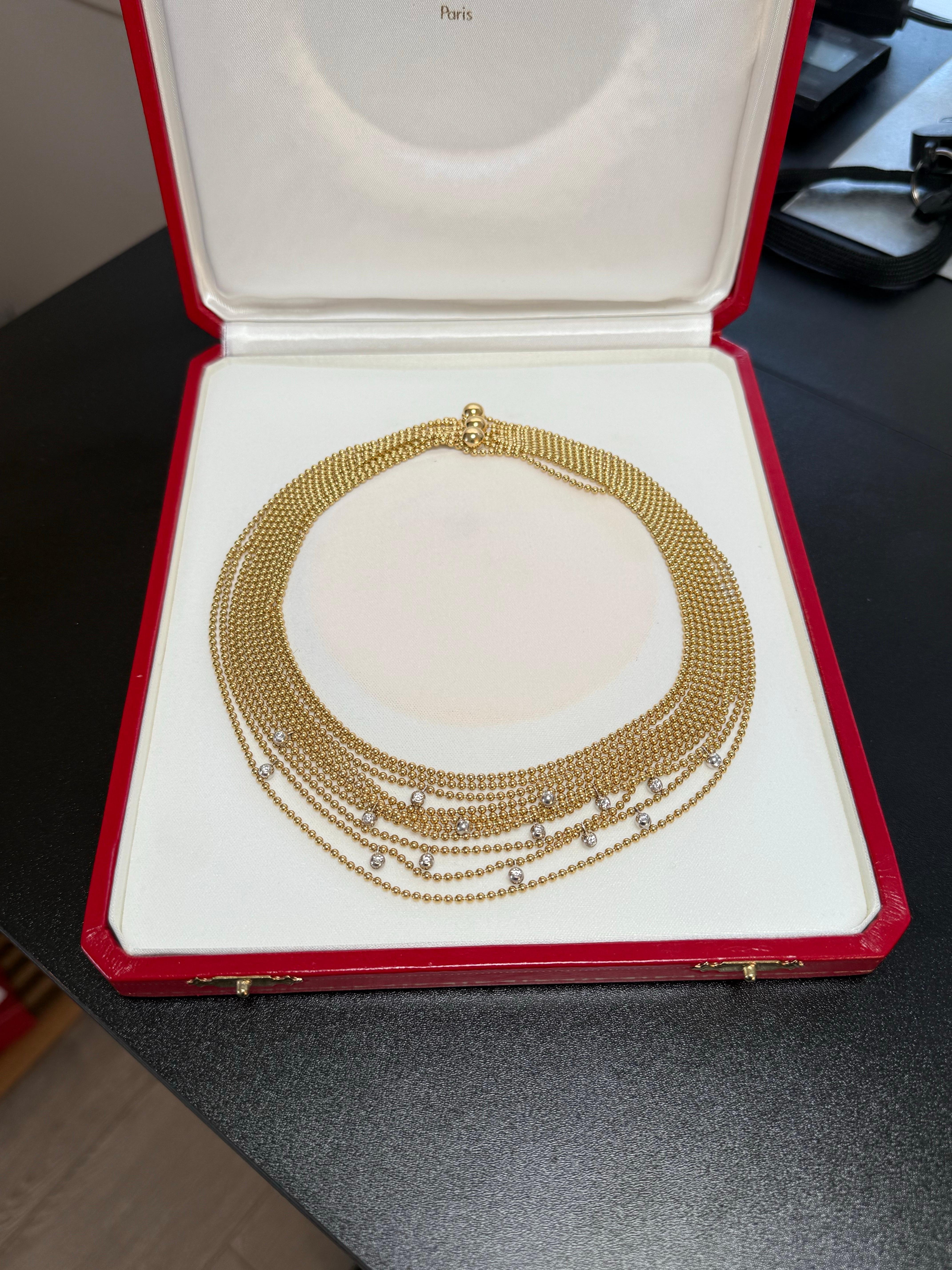Brilliant Cut Cartier Draperie Yellow Gold Diamond Necklace For Sale