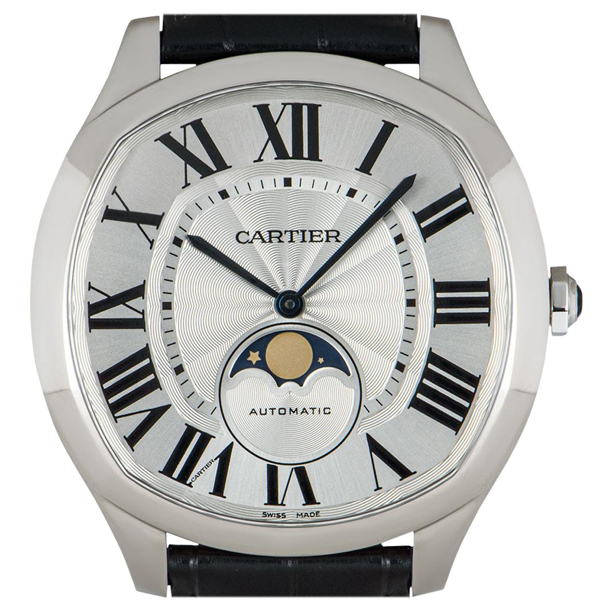 Cartier Drive De Cartier Moon Phases Stainless Steel Silvered Flinque Dial