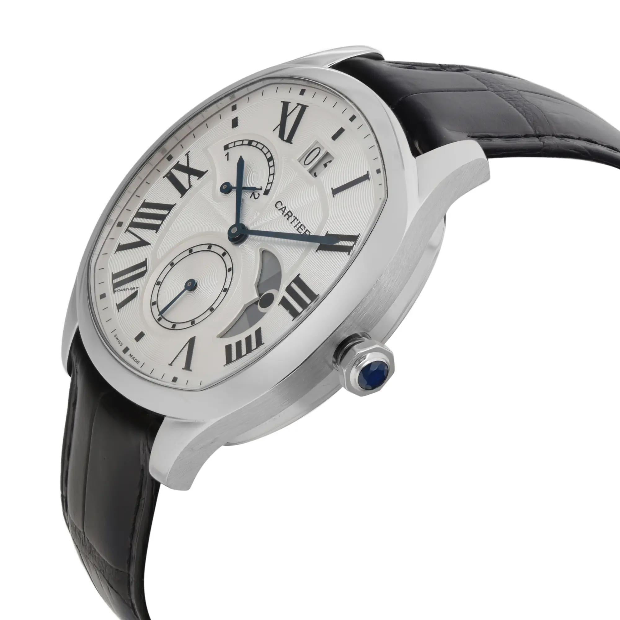 Cartier Drive Retrograde Large Day Night Steel Mens Watch WSNM0005 In Excellent Condition In New York, NY