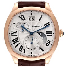 Cartier Drive Retrograde Rose Gold Silver Dial Mens Watch WGNM0005 Box Card