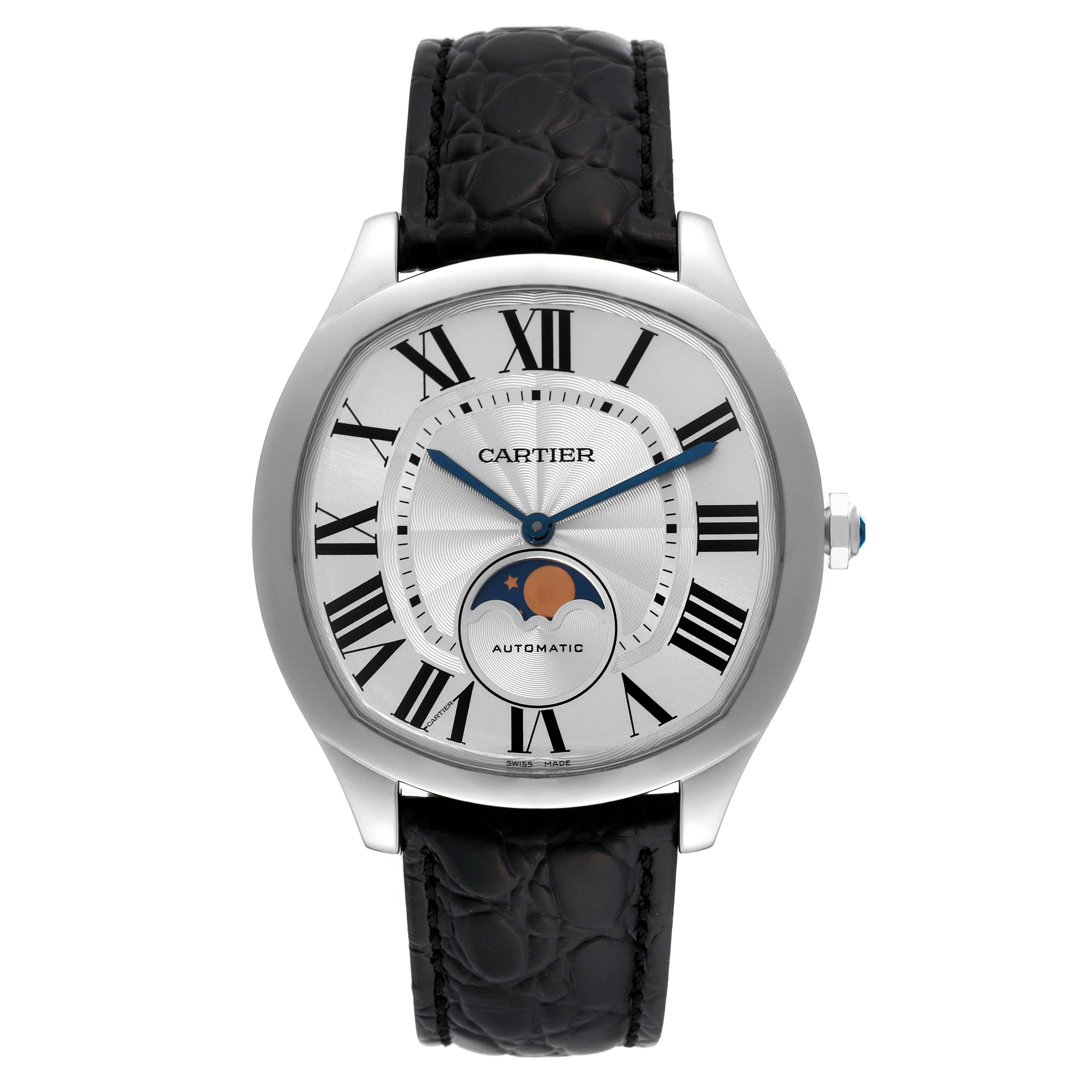 Cartier Drive Silver Dial Moonphase Steel Mens Watch WSNM0008 Papers In Excellent Condition For Sale In Atlanta, GA