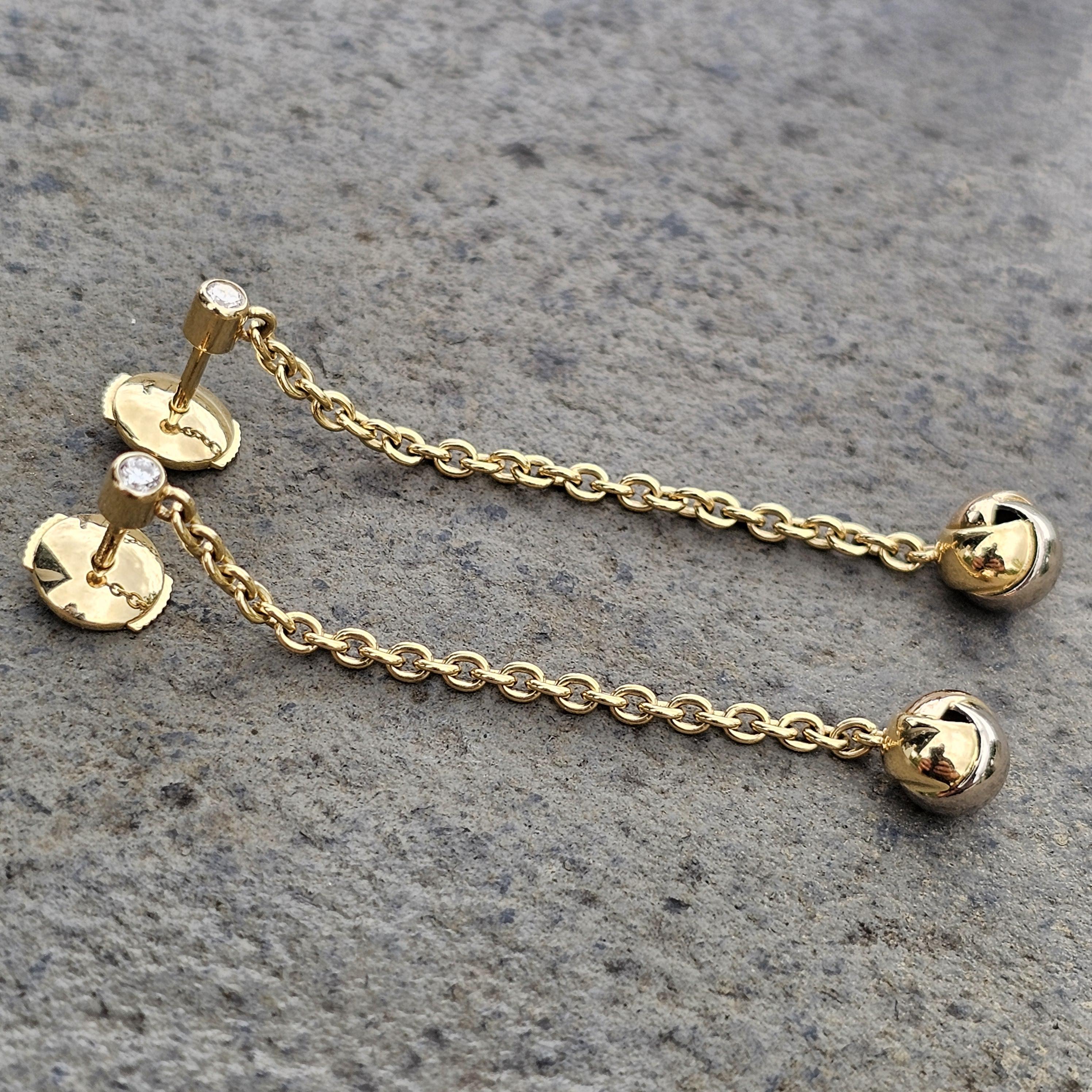 Cartier Pendientes Colgantes de Diamantes Bola Trinidad Oro Tricolor 18k 4,5 g 2