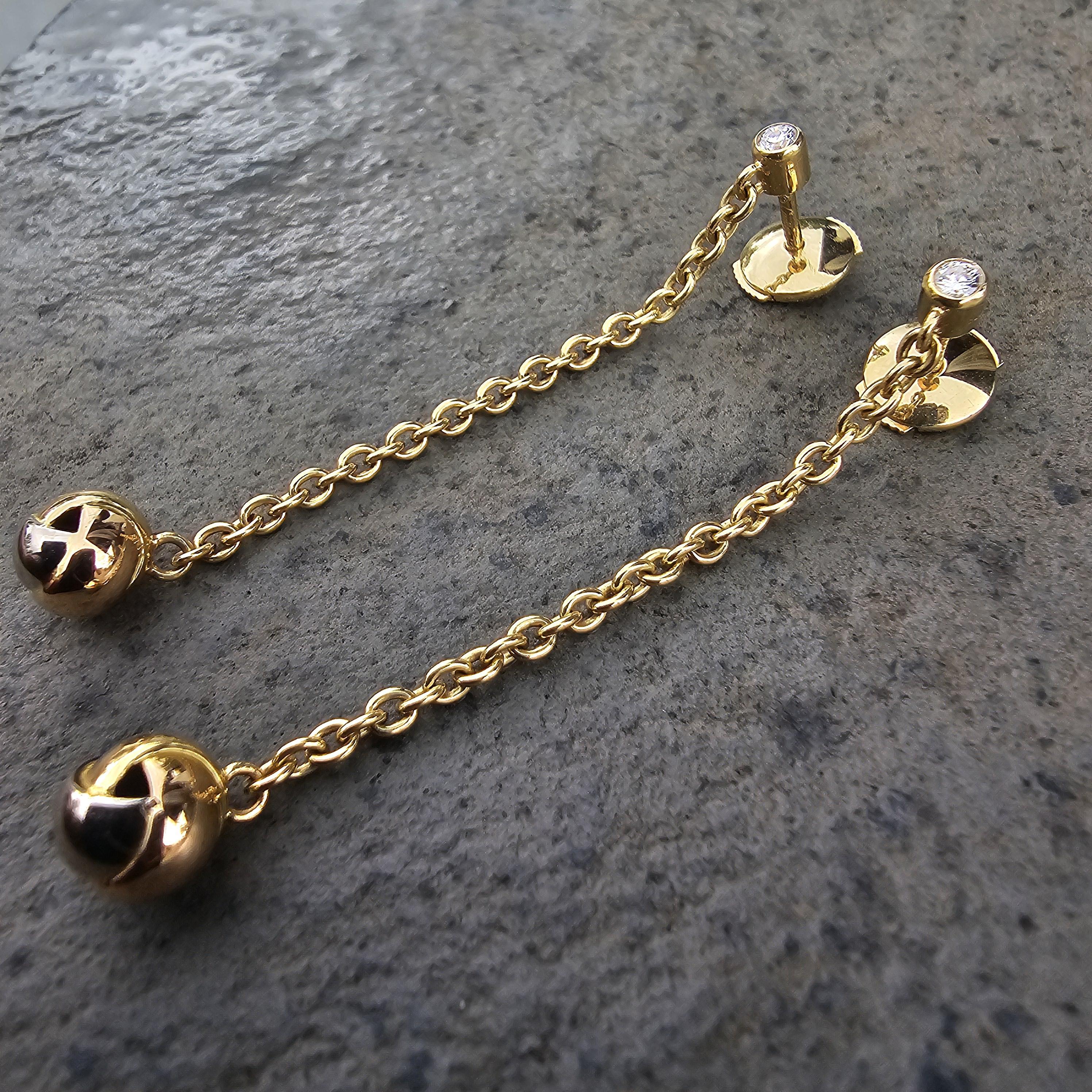 Cartier Pendientes Colgantes de Diamantes Bola Trinidad Oro Tricolor 18k 4,5 g 2
