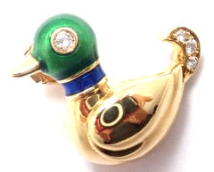 Cartier Duck Diamond Enamel Yellow Gold Tie Lapel Pin