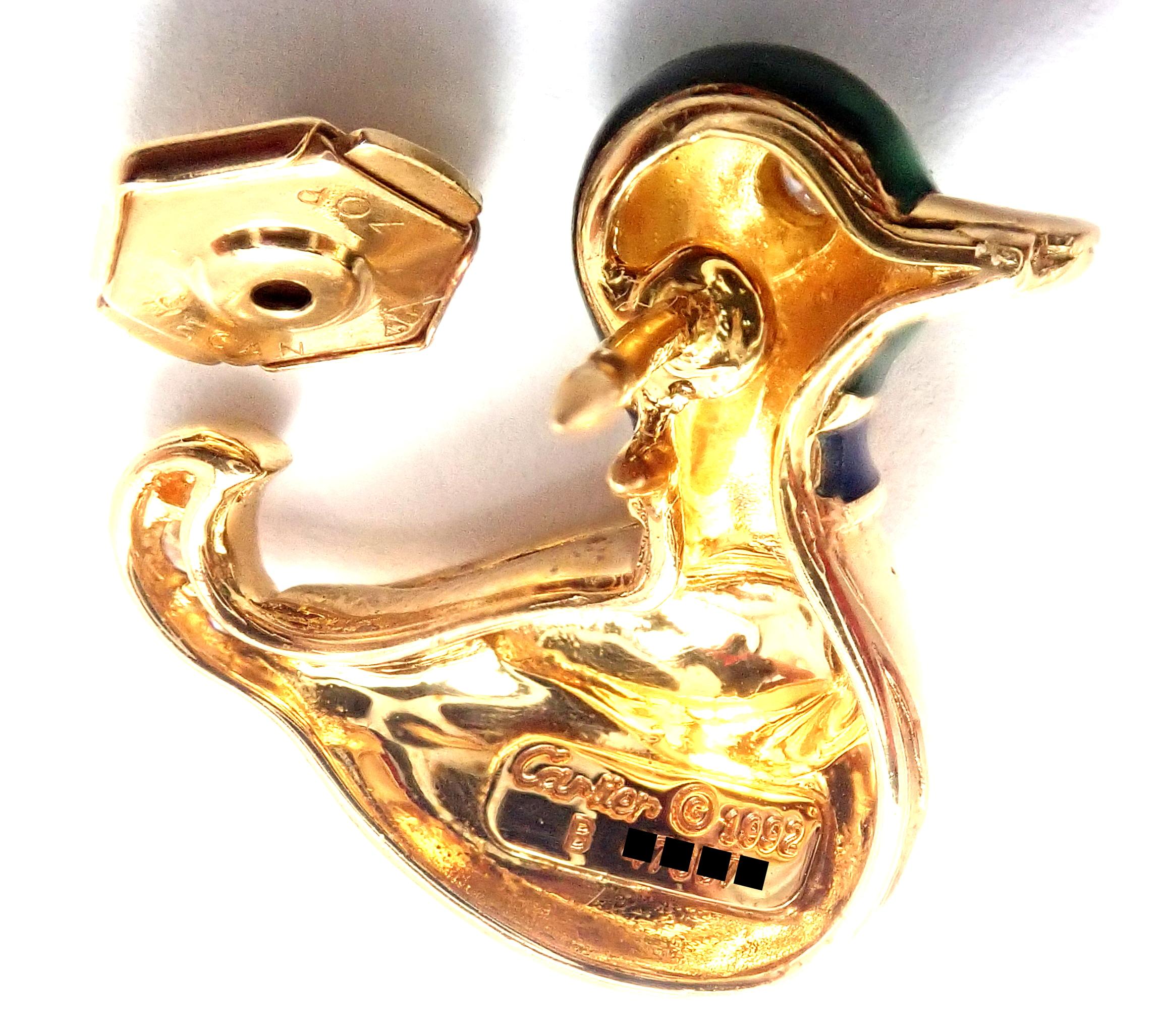 Women's or Men's Cartier Duck Diamond Enamel Yellow Gold Tie Lapel Pin
