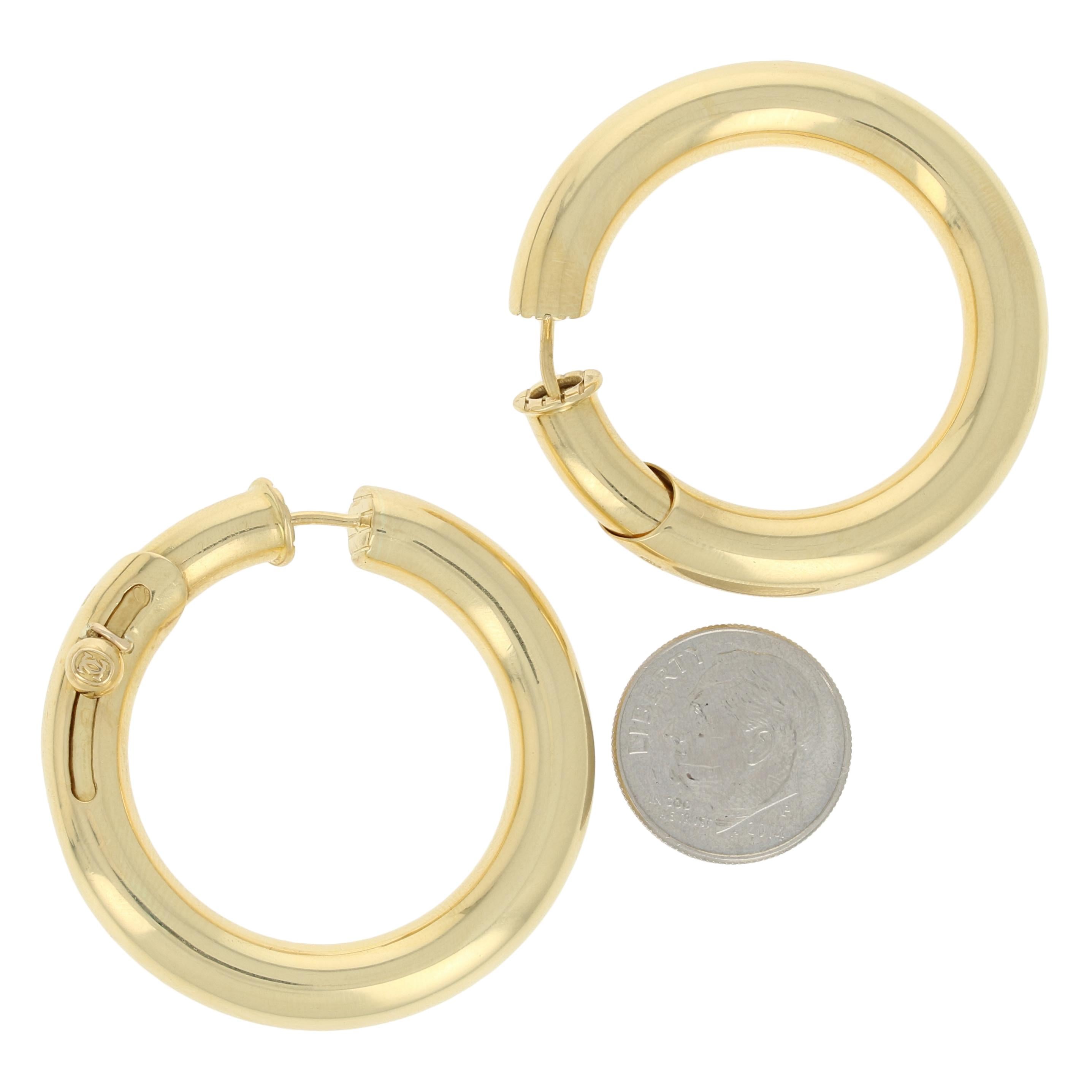 Cartier Earrings, 18 Karat Yellow Gold Round Pierced Hoops 2