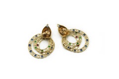 Cartier Earrings 1950 Yellow Gold Diamonds, Ruby, Sapphire and Emeralds