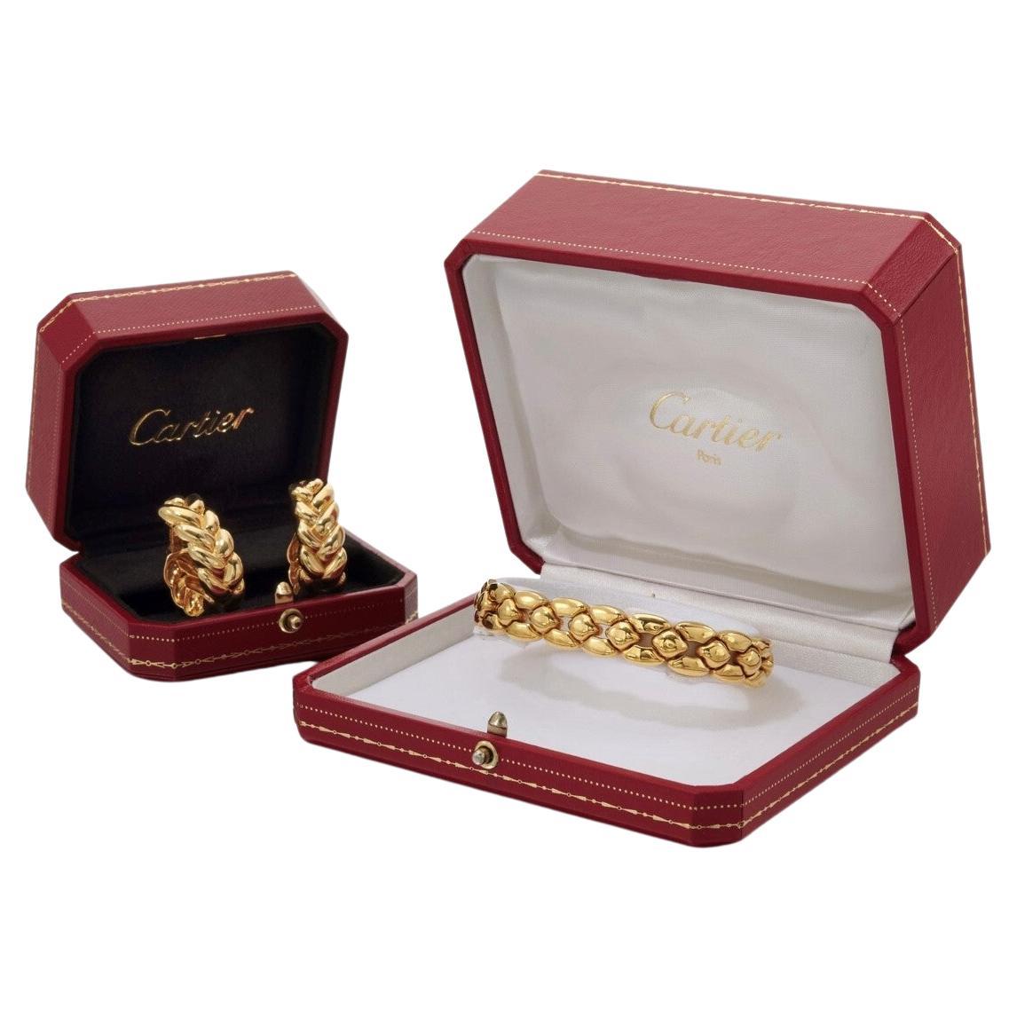 Cartier Earrings and Bracelet Set in 18k Yellow Gold, 1990s For Sale