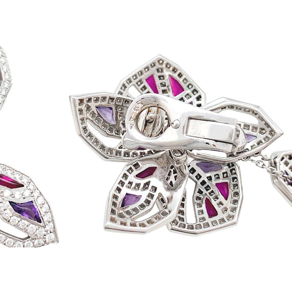 Collection Cartier Boucles d'oreilles Cartier « Caresse d'Orchidées », diamants, tourmaline et améthyste Excellent état - En vente à Paris, IDF