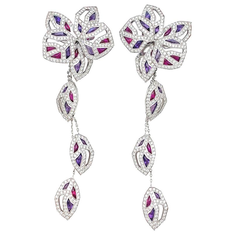 Cartier Earrings "Caresse d'Orchidées" Collection, Diamonds, Tourmaline Amethyst For Sale