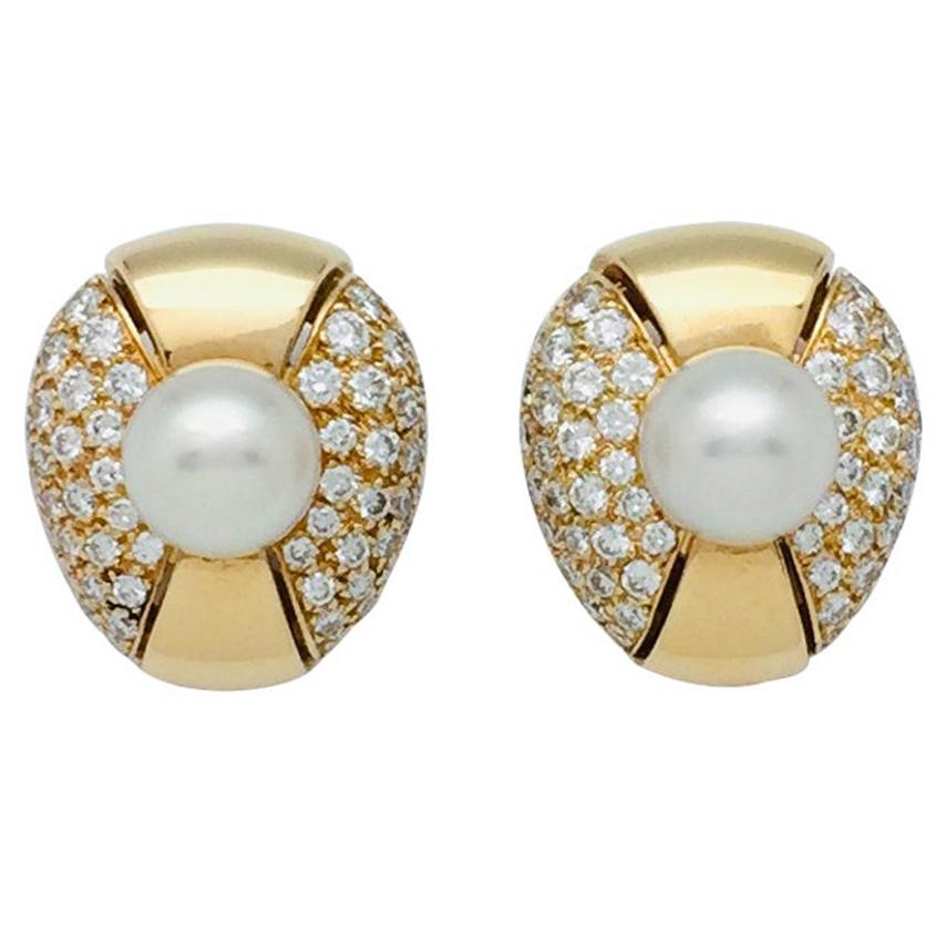 Cartier Earrings, "Jasmin" Collection, Set with Pearls and Diamonds