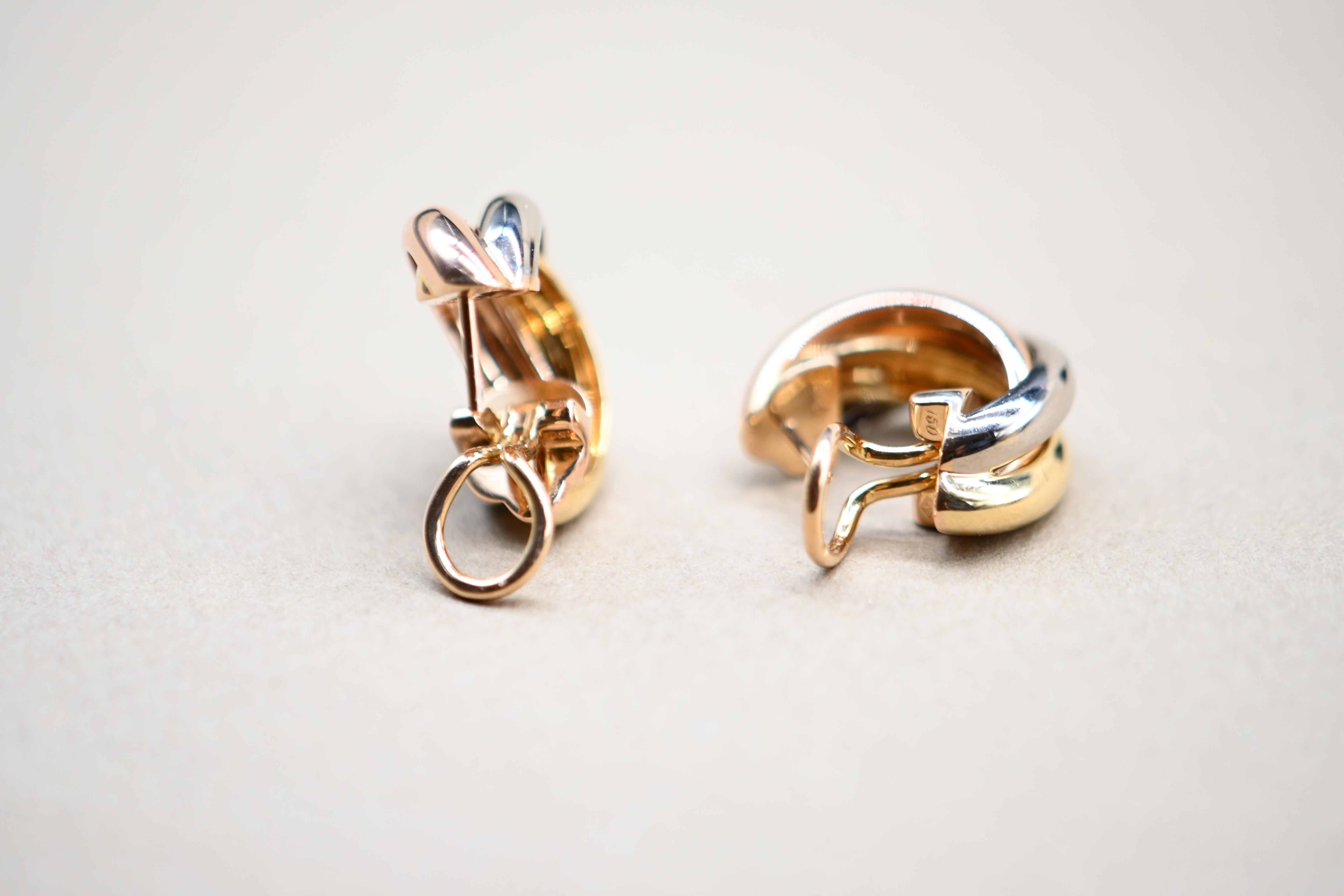 Cartier Earrings Trinity Gold 18 Karats In Excellent Condition For Sale In Vannes, FR