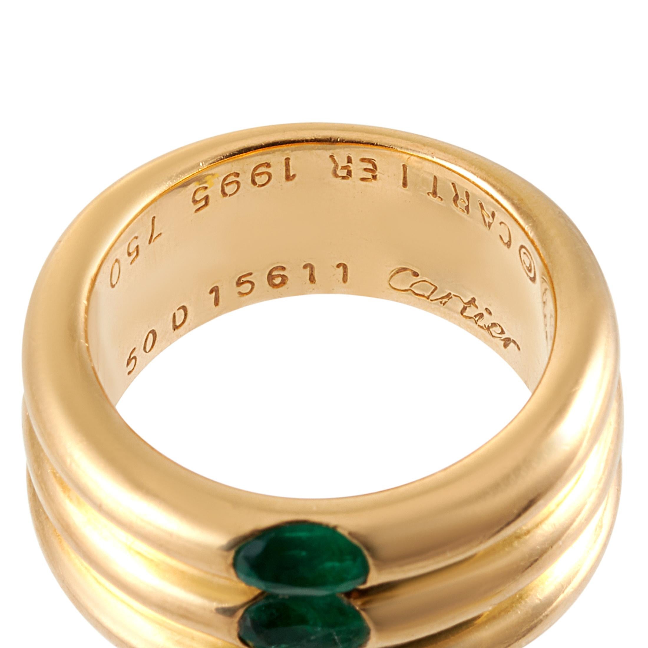 Mixed Cut Cartier Eclipse 18 Karat Yellow Gold Emerald Triple Band Ring