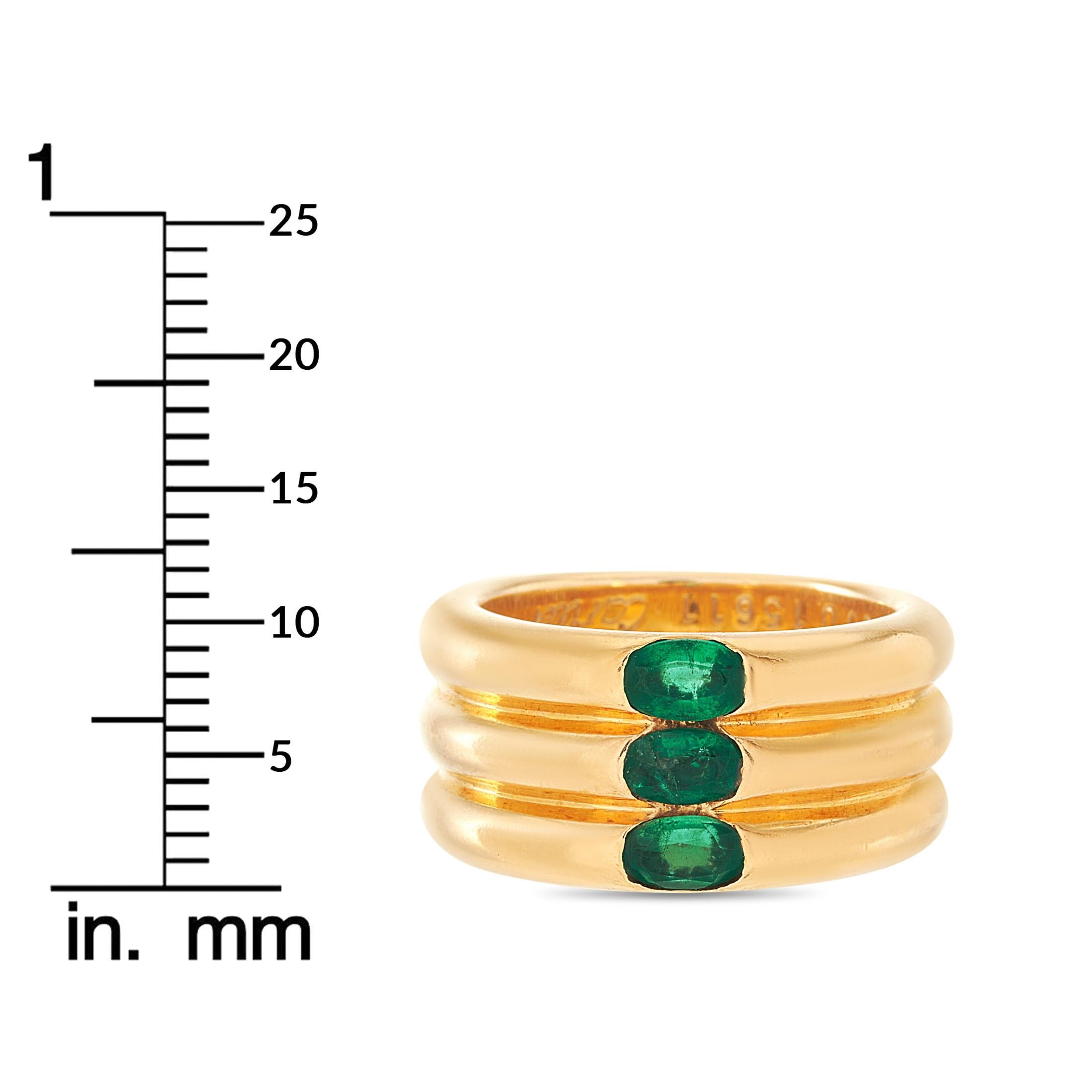 Cartier Eclipse 18 Karat Yellow Gold Emerald Triple Band Ring In Excellent Condition In Southampton, PA