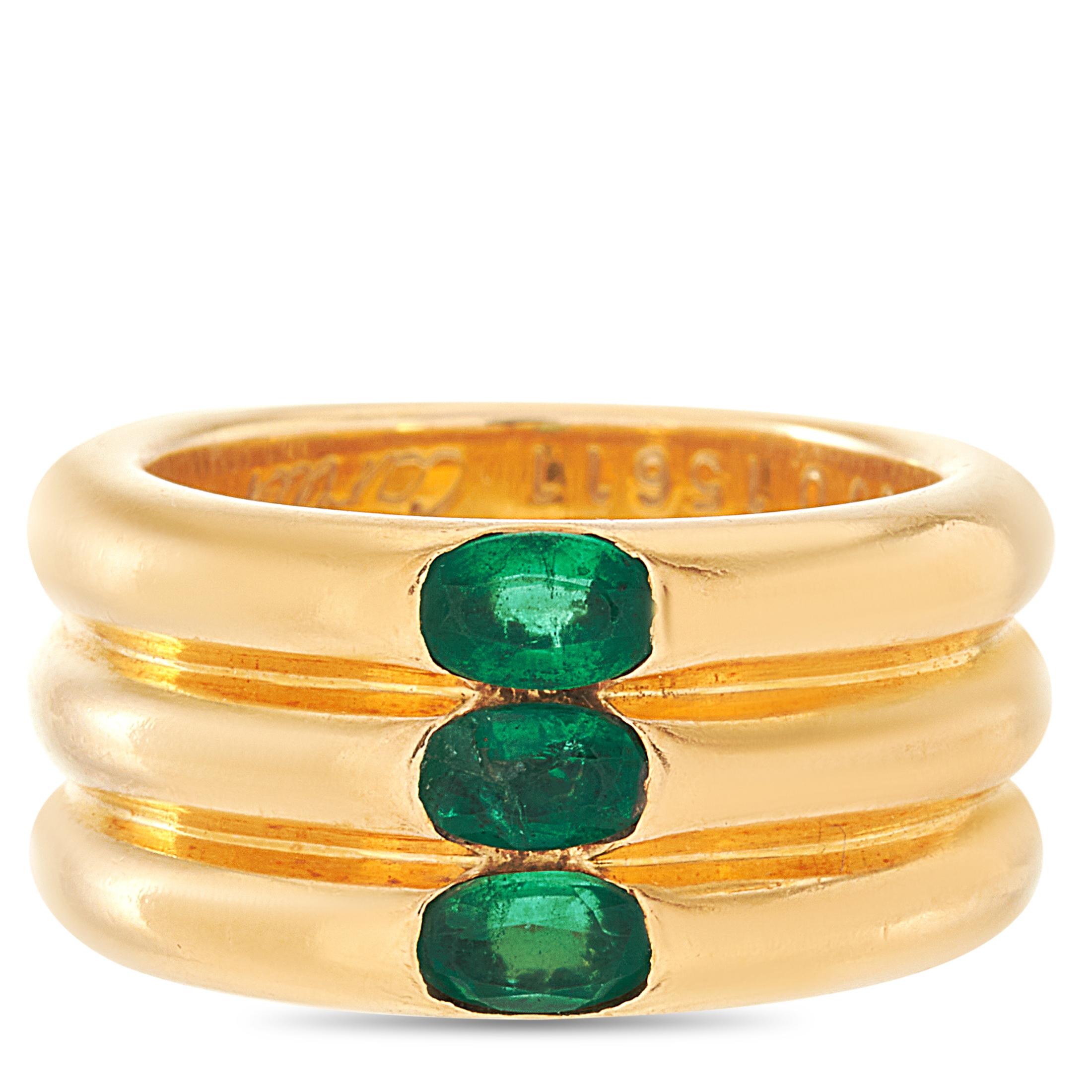 Cartier Eclipse 18 Karat Yellow Gold Emerald Triple Band Ring In Excellent Condition In Southampton, PA